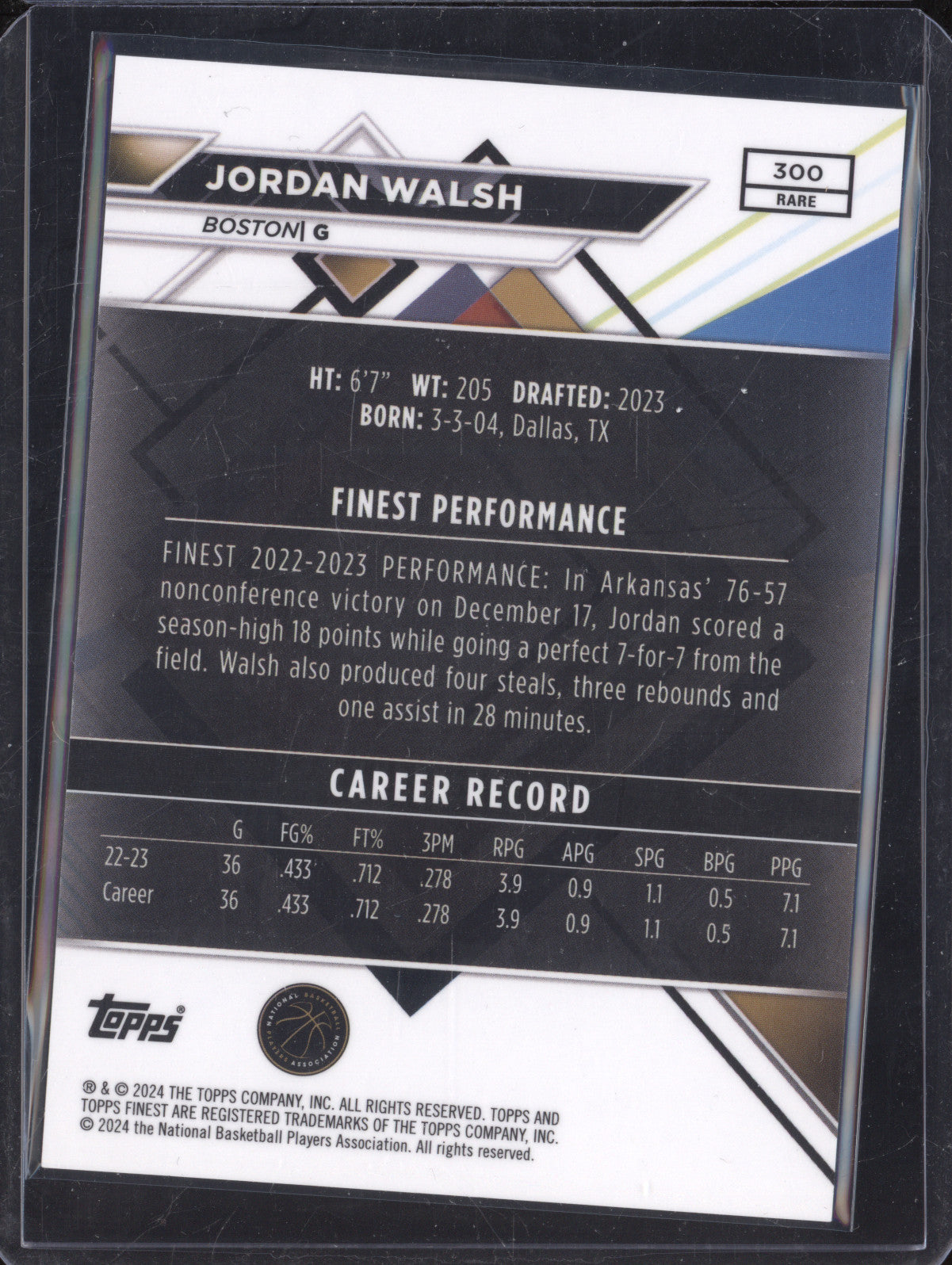 Jordan Walsh 2023-24 Topps Finest 300 Red RC 5/5
