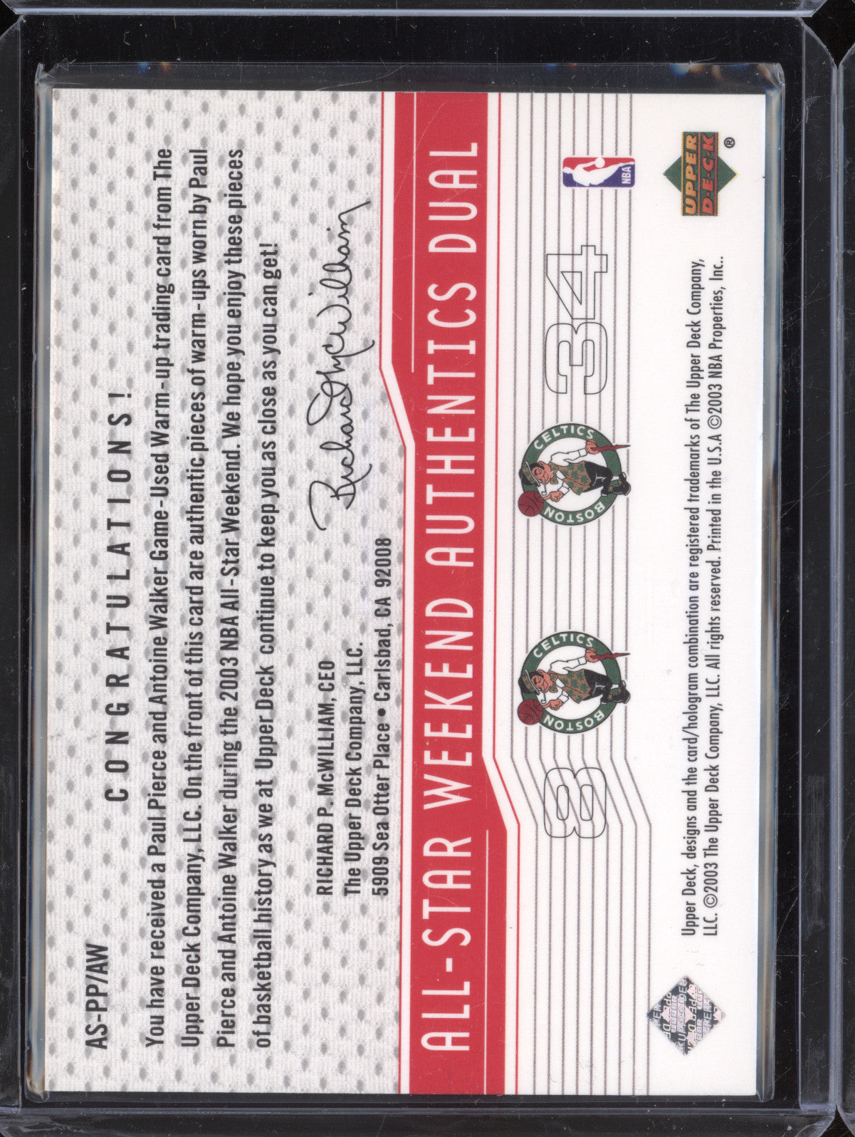 Paul Pierce Antoine Walker 2003-04 Upper Deck All-Star Weekend Authentics Dual