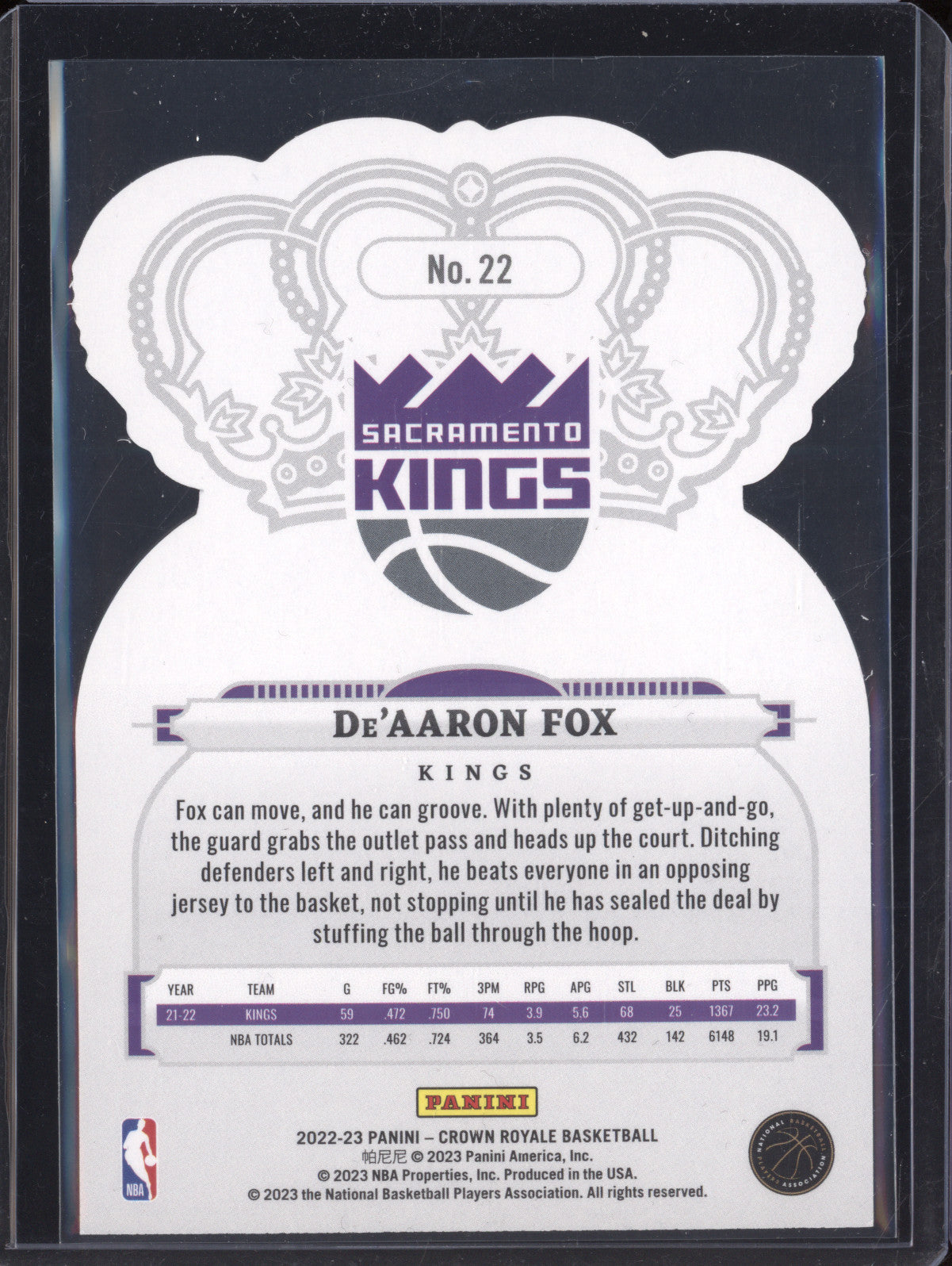 De'Aaron Fox 2022-23 Panini Crown Royale 22 Asia Silver 5/18