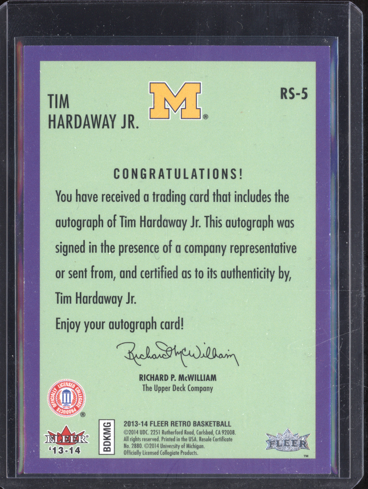Tim Hardaway Jr 2013-14 Fleer Retro RS-5 1992-93 Rookie Sensations Auto