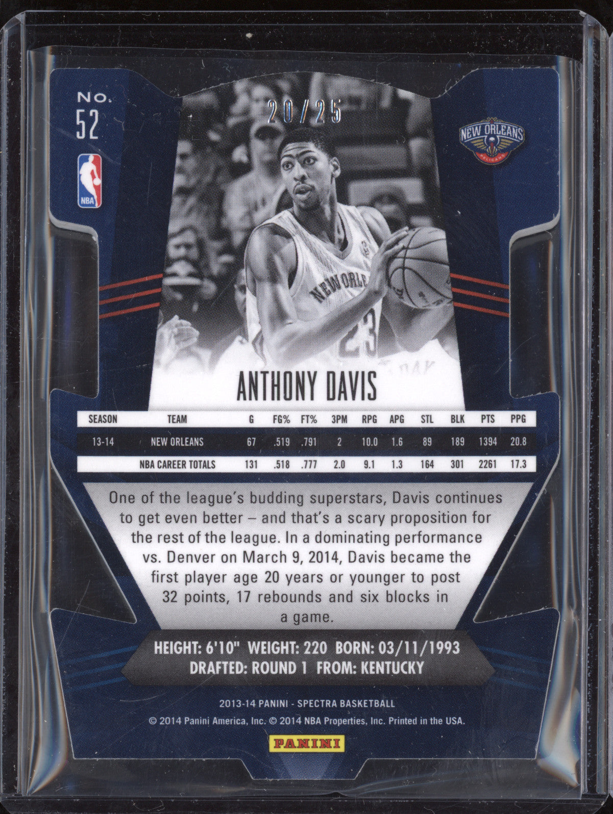 Anthony Davis 2013-14 Panini Spectra 52 Red Die-Cut 20/25