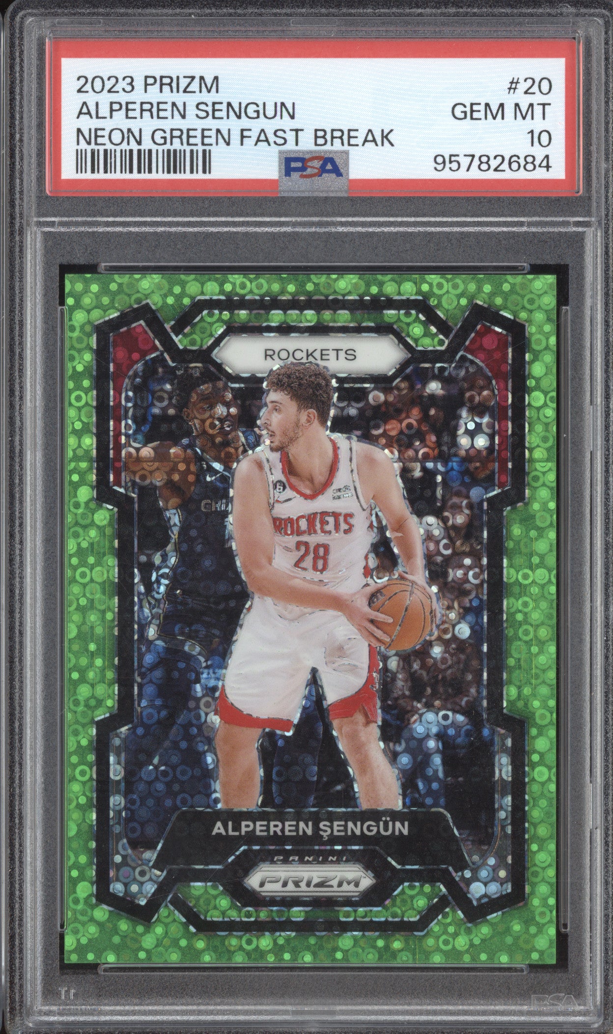 Alperen Sengun 2023-24 Panini Prizm 20 Neon Green Fast Break 3/5 PSA 10