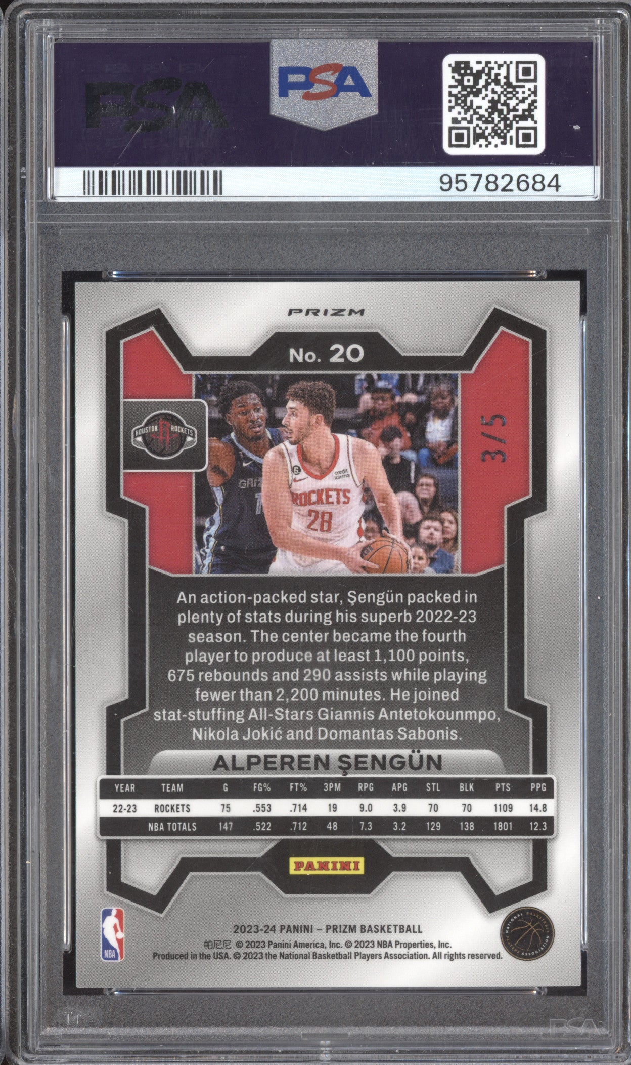 Alperen Sengun 2023-24 Panini Prizm 20 Neon Green Fast Break 3/5 PSA 10