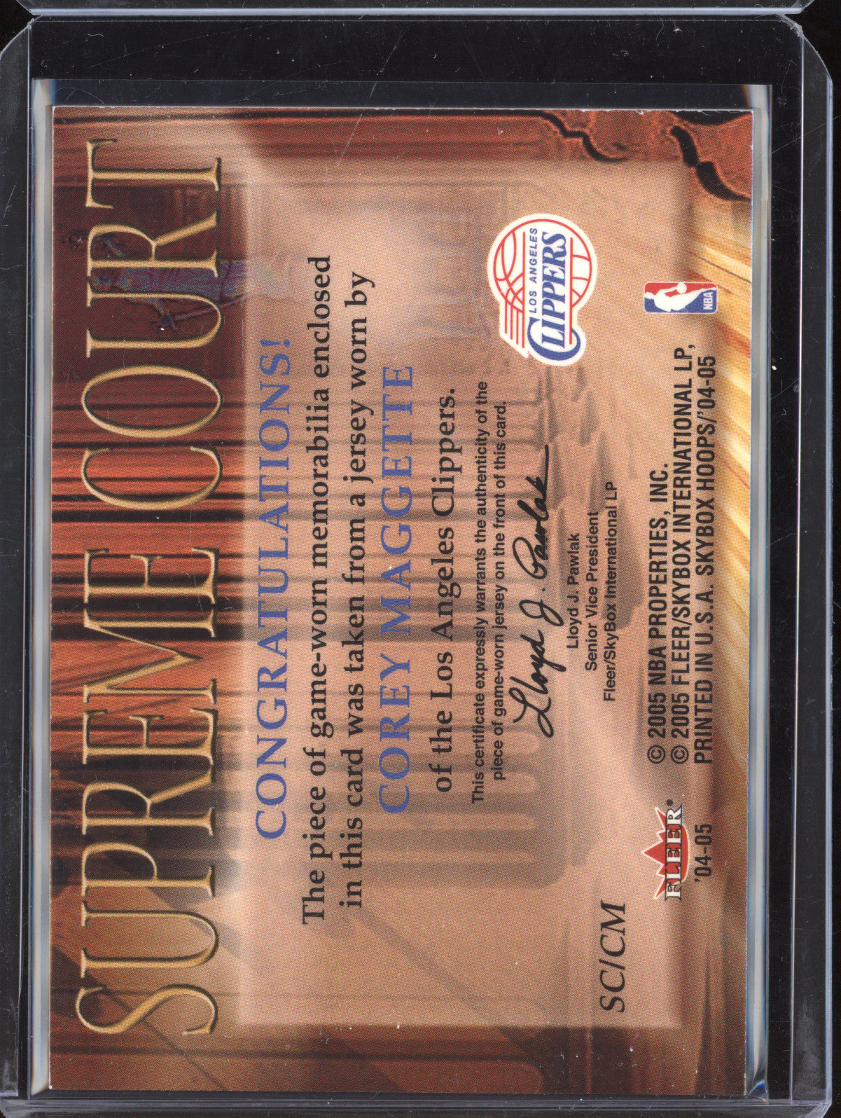 Corey Maggette 2004-05 Fleer Hoops SC/CM Supreme Court Jersey