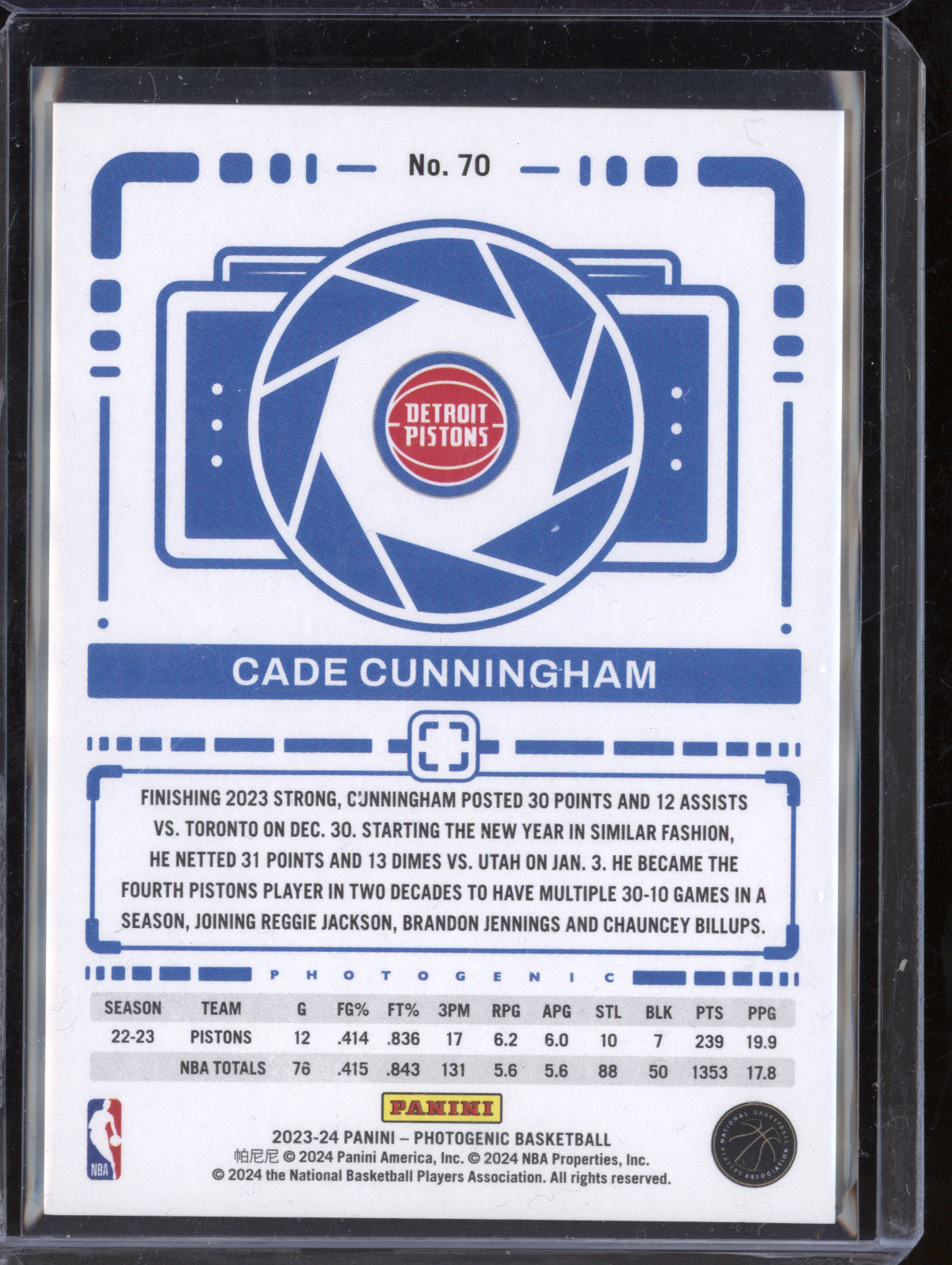 Cade Cunningham 2023-24 Panini Photogenic 70 Maze 16/25