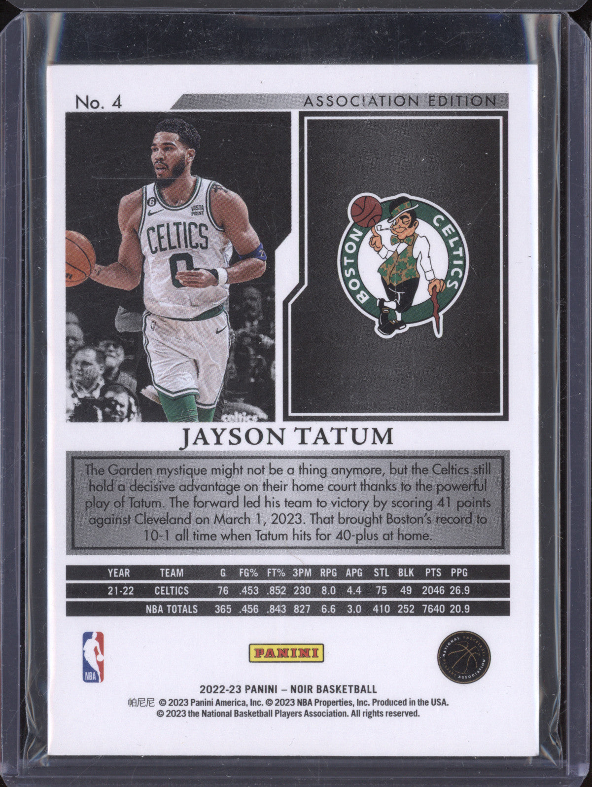 Jayson Tatum 2022-23 Panini Noir 4 Association Holo Gold 4/5