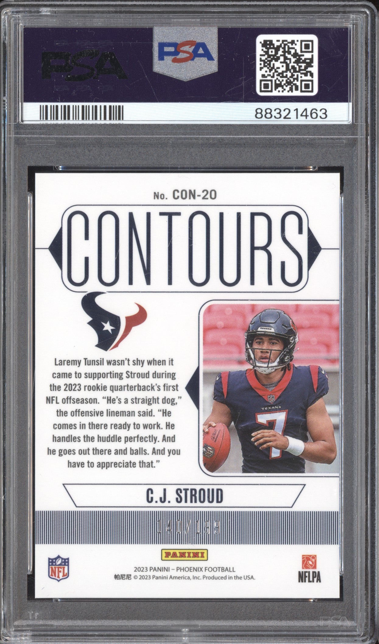 CJ Stroud 2023 Panini Phoenix CON-20 Contours - Red RC 140/199 PSA 8