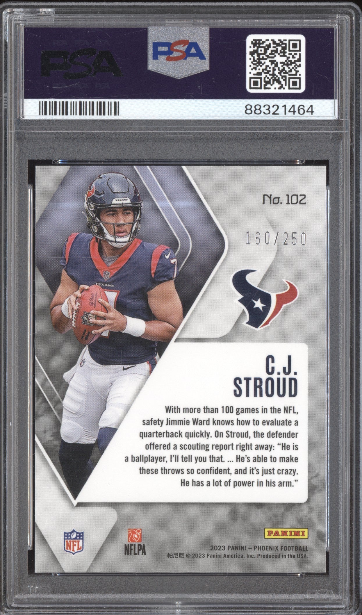 CJ Stroud 2023 Panini Phoenix 102 Red RC 160/250 PSA 9