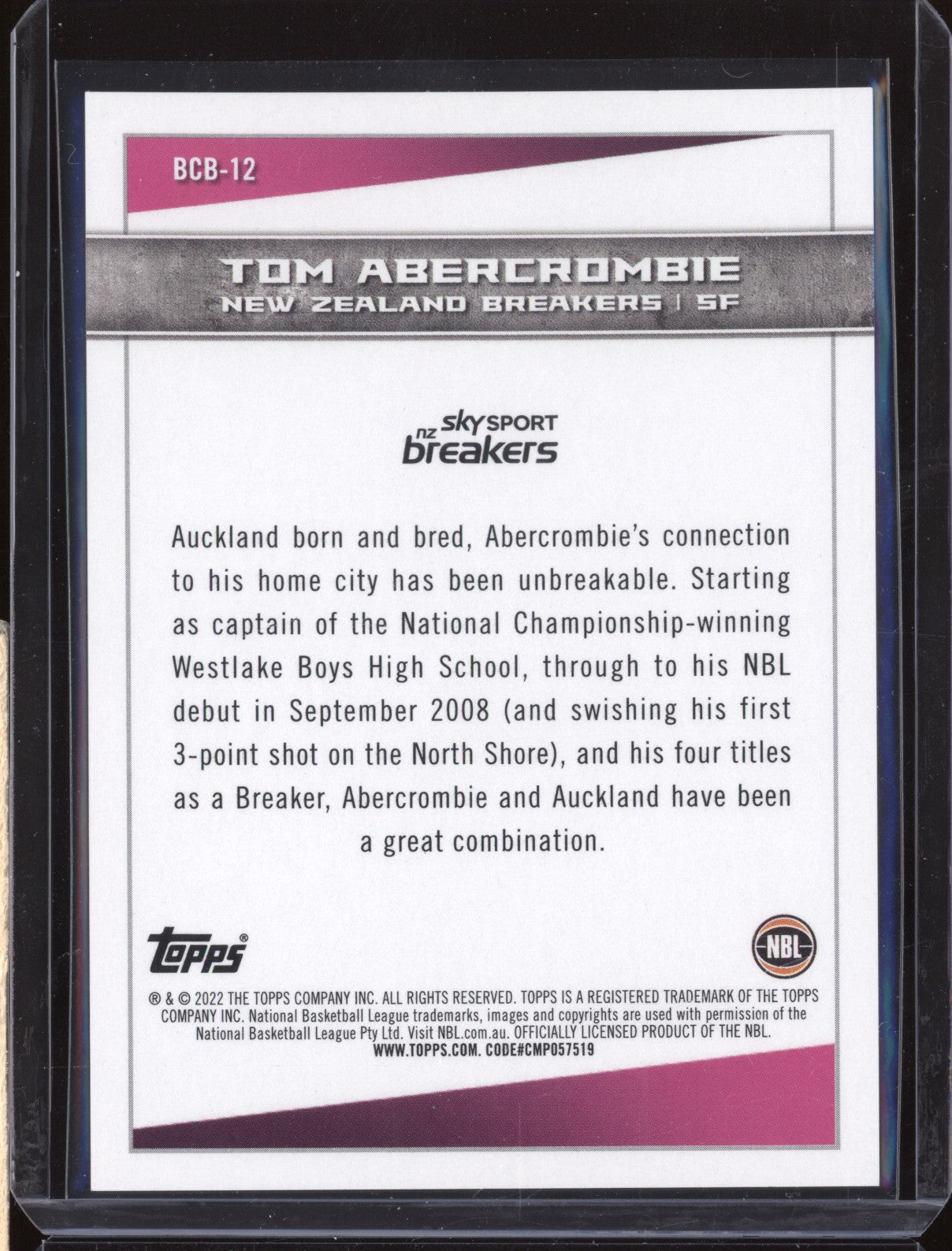 Tom Abercrombie 2023 Topps NBL BCB-12 Big City Ballers Gold 36/50