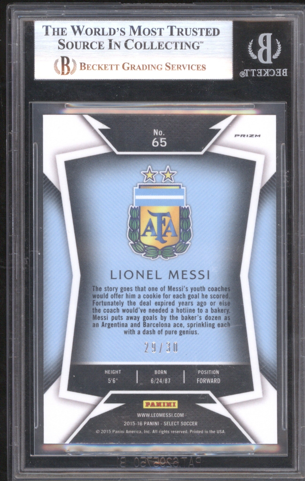 Lionel Messi 2015 Panini Select 65 Tie Dye BGS 9