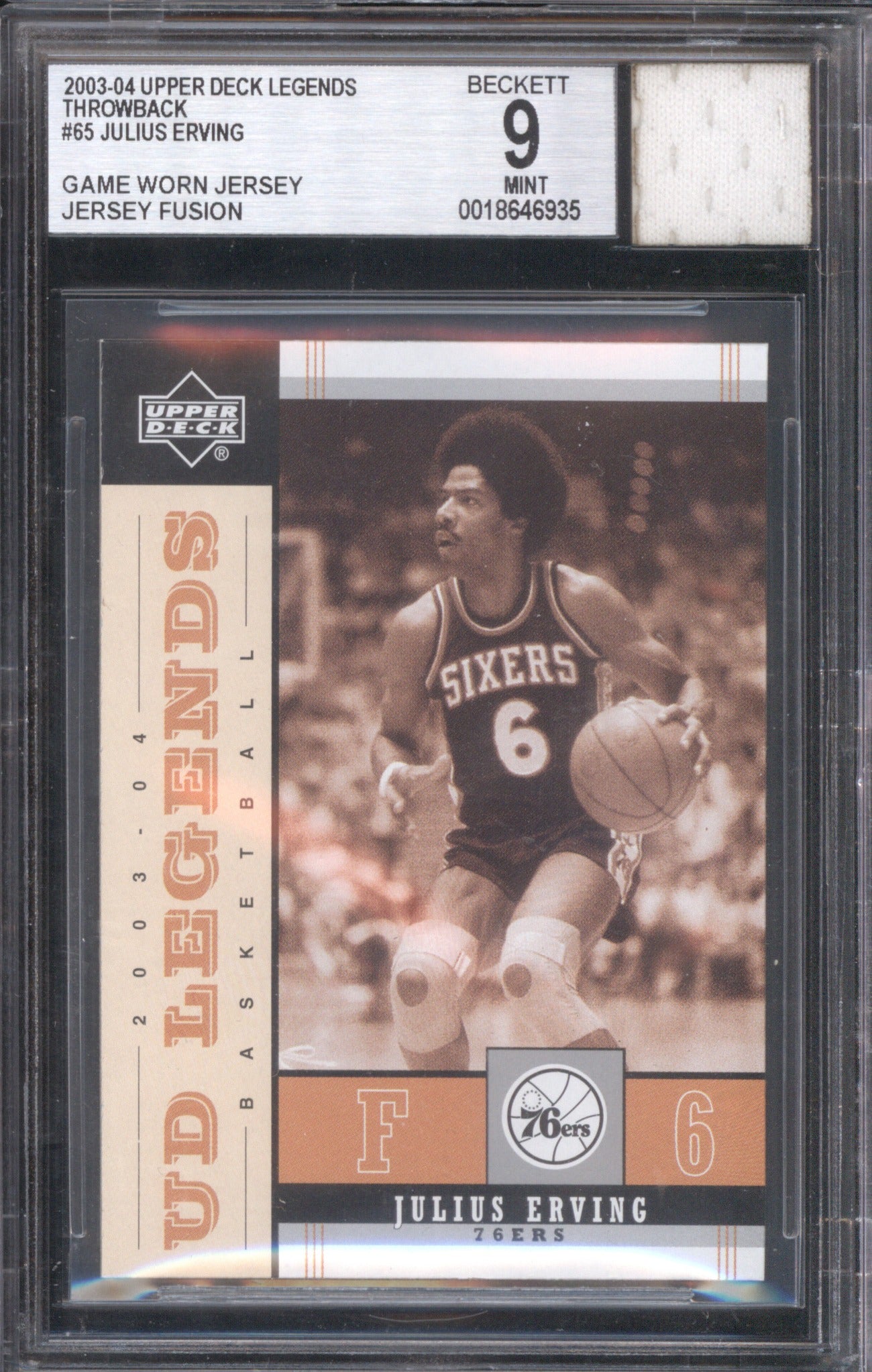 Julius Erving 2003-04 Upper Deck Legends #65 Throwback Jersey Fusion BGS 9