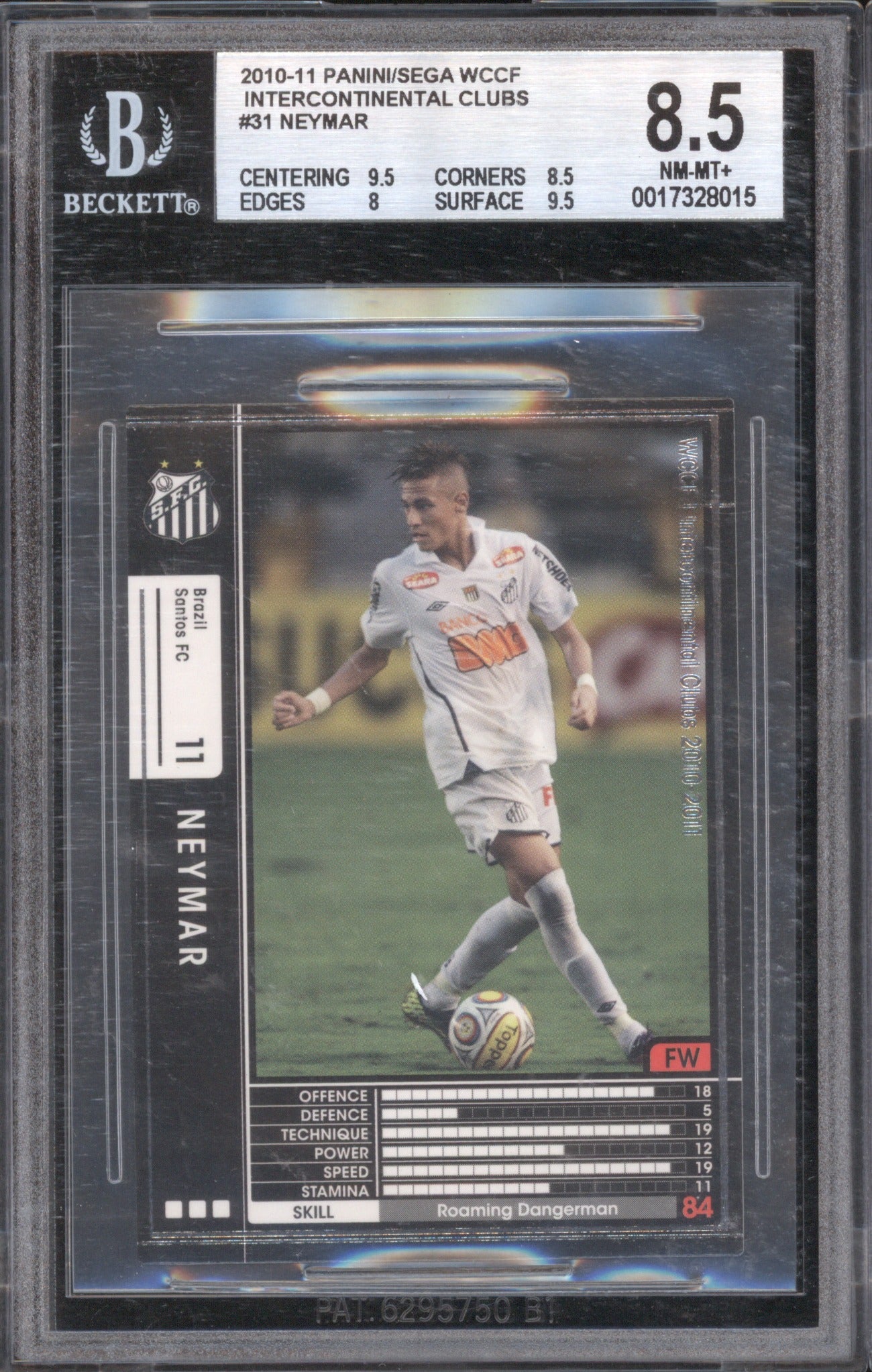 Neymar 2010 Panini Sega WCCF Intercontinental Clubs #31 BGS 8.5