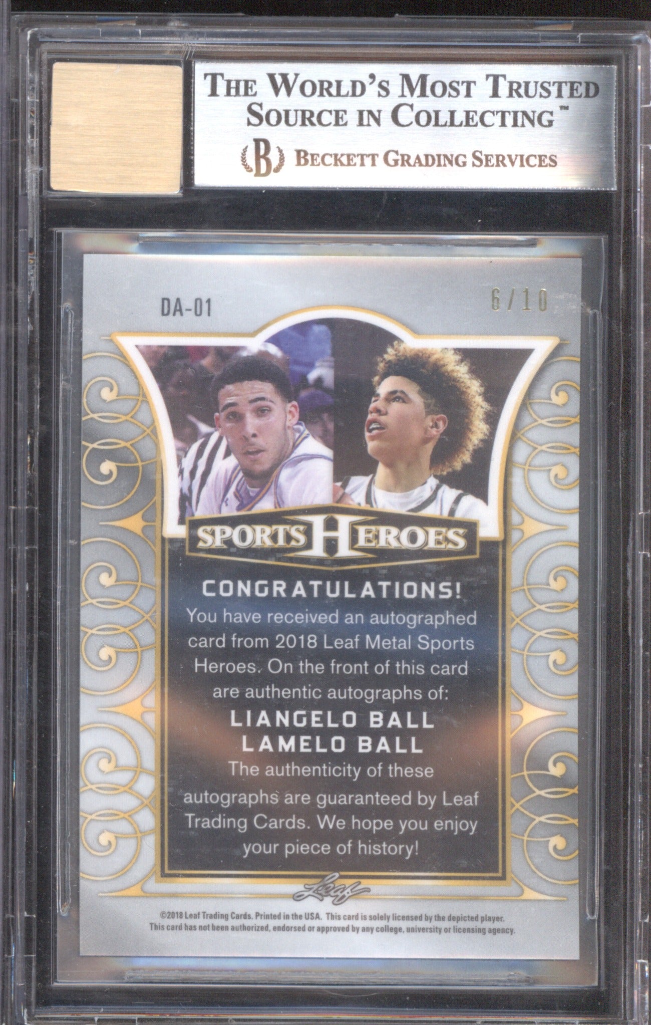 LaMelo Ball & LiAngelo Ball 2018 Leaf #DA01 Sports Heroes Blue Wave /10 RC BGS 9