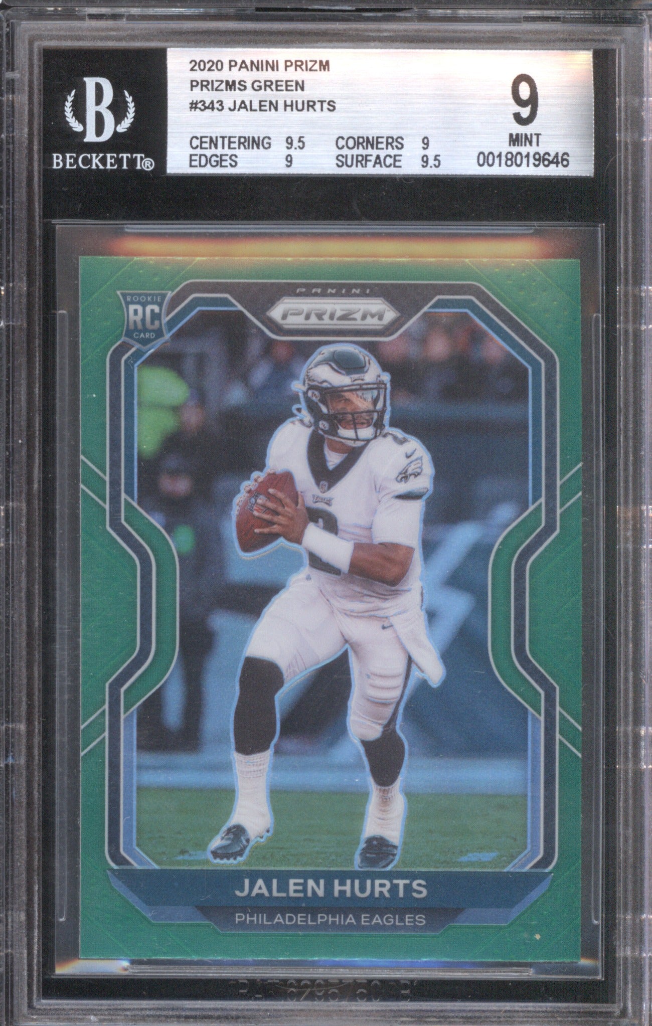 Jalen Hurts 2020 Panini Prizm RC #343 Green GBS 9