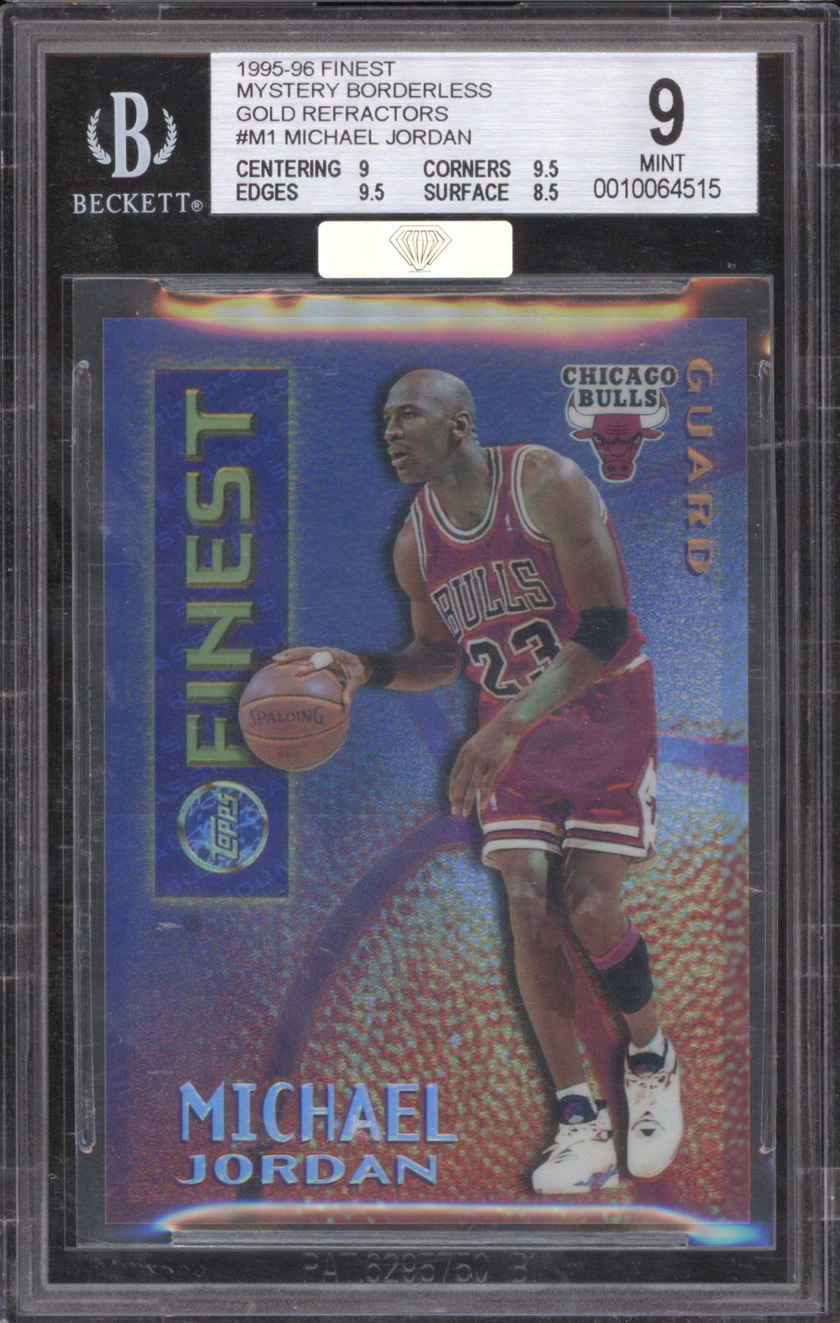 Michael Jordan 1995-96 Topps Finest M1 Borderless Gold Refractor MBA Silver BGS9