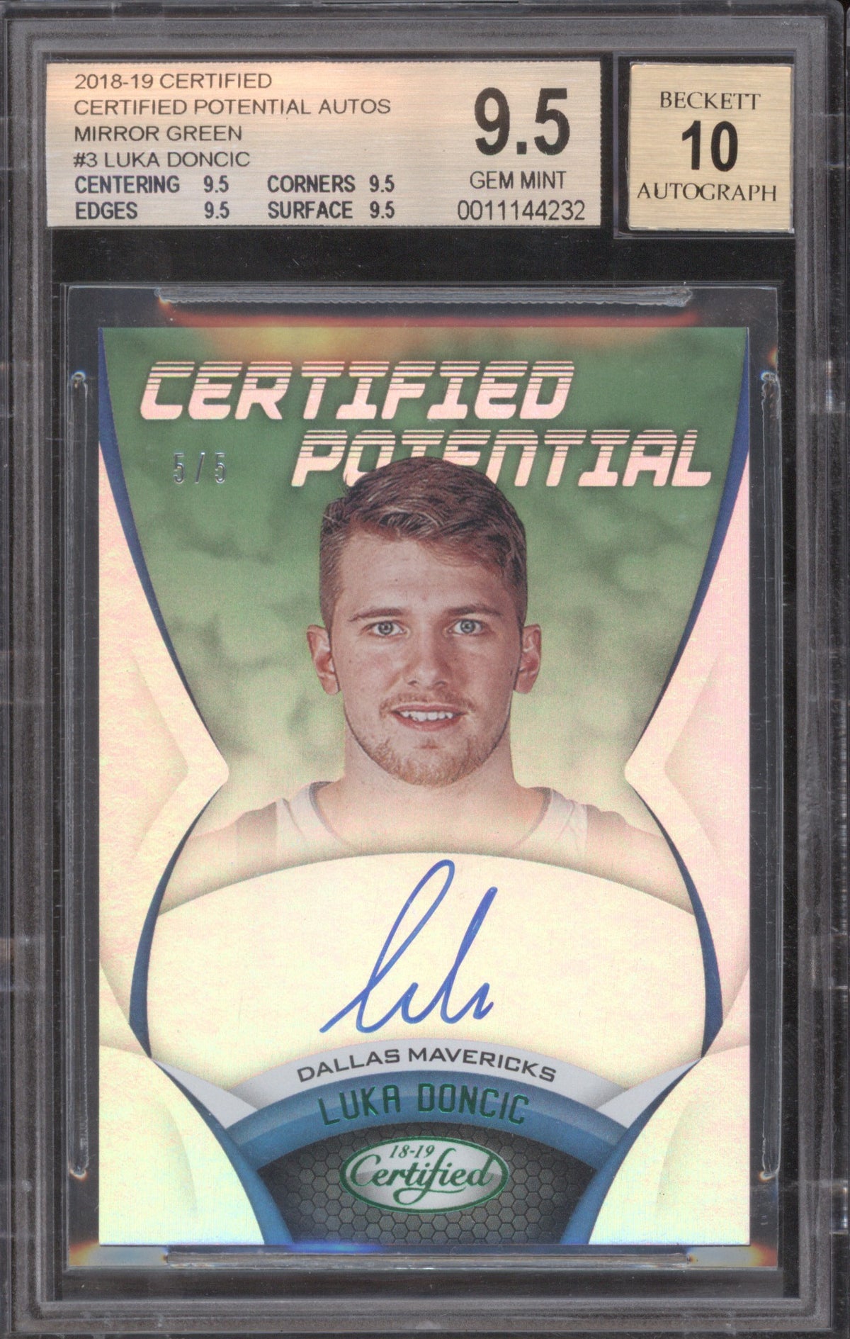 Luka Dončić 2018 Mirror Green Certified potenital BGS 9.5 Auto 10 /5