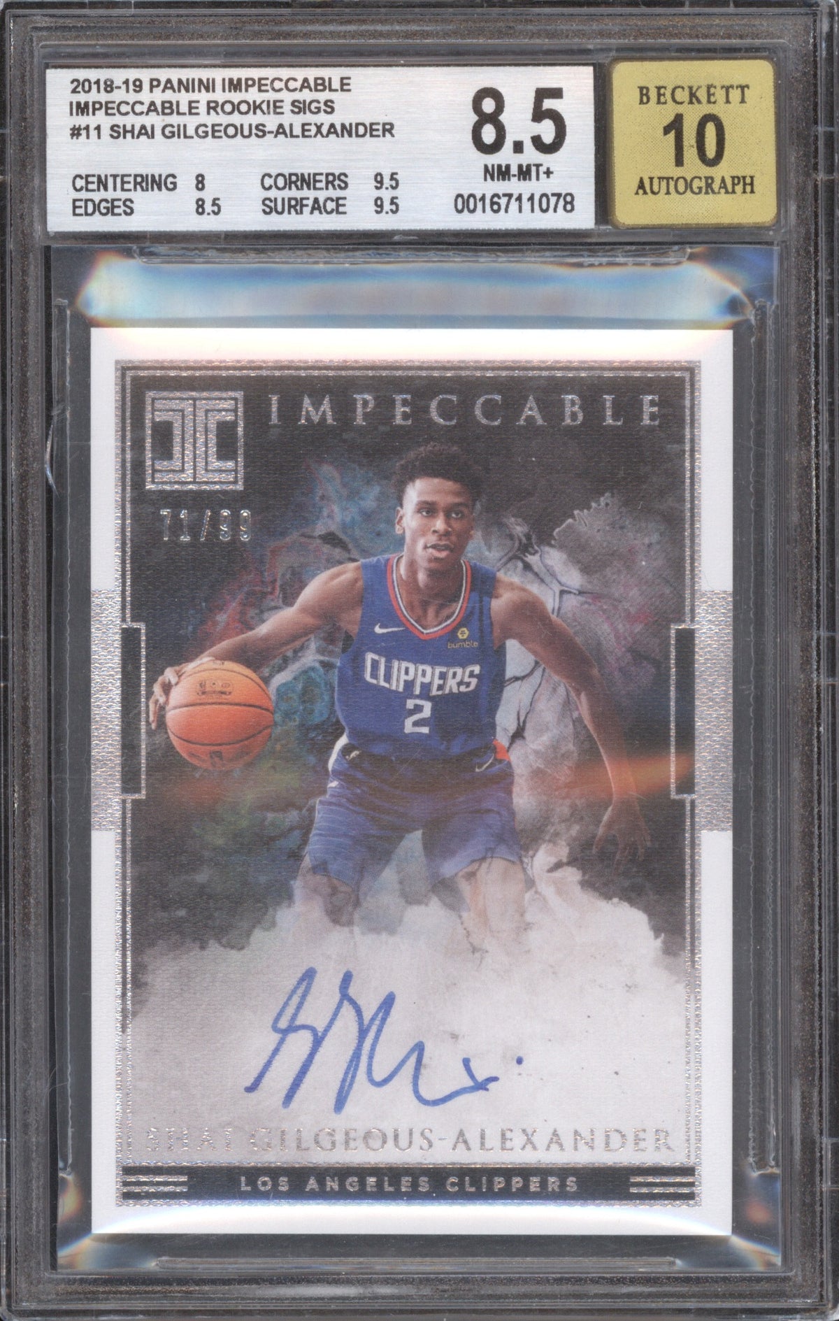 Shai Gilgeous-Alexander Panini Impeccable IR-SGA Auto 71/99 BGS 8.5 Auto 10