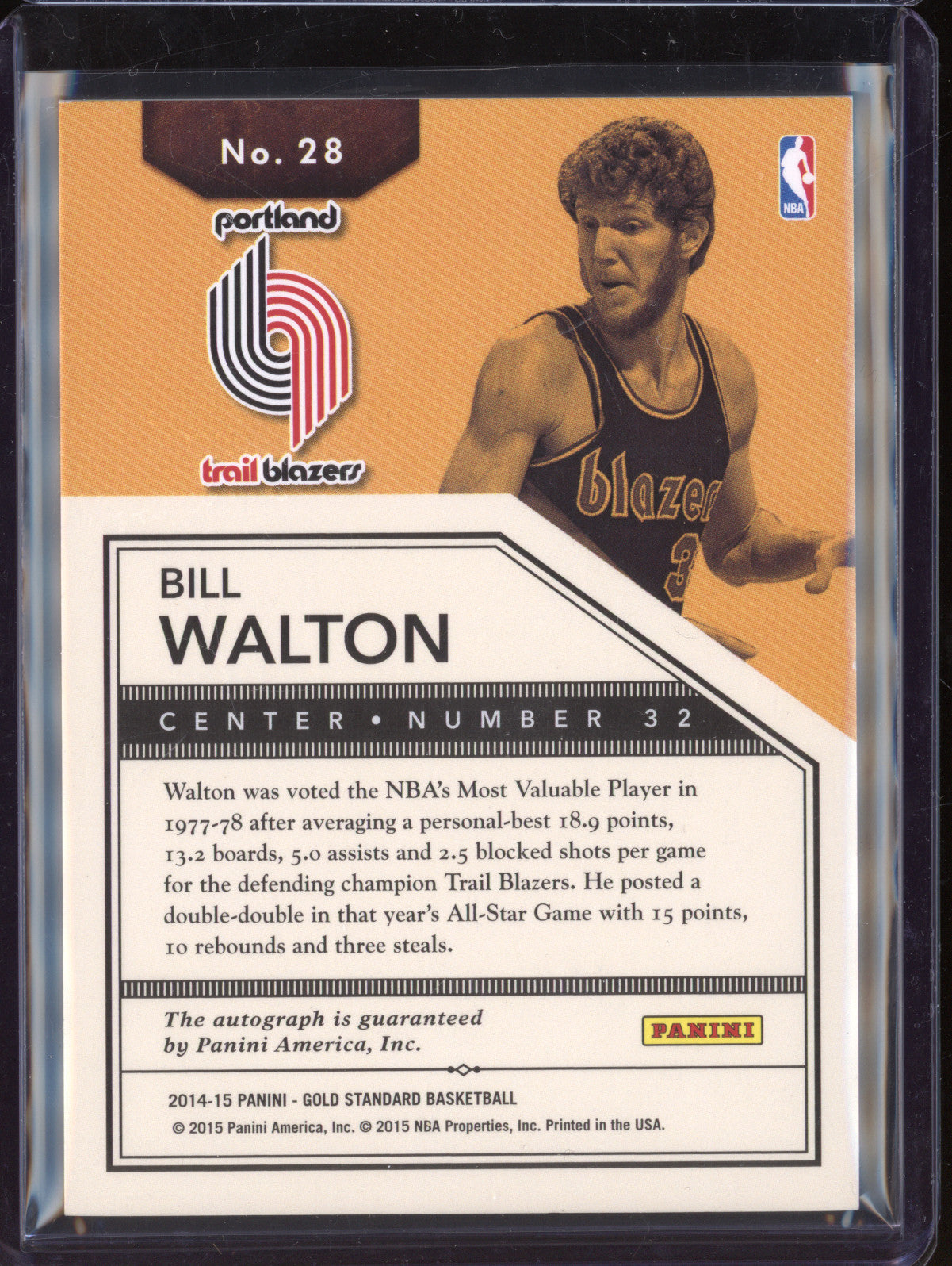 Bill Walton 2014-15 Panini Gold Standard 28 Mother Lode Auto 15/149