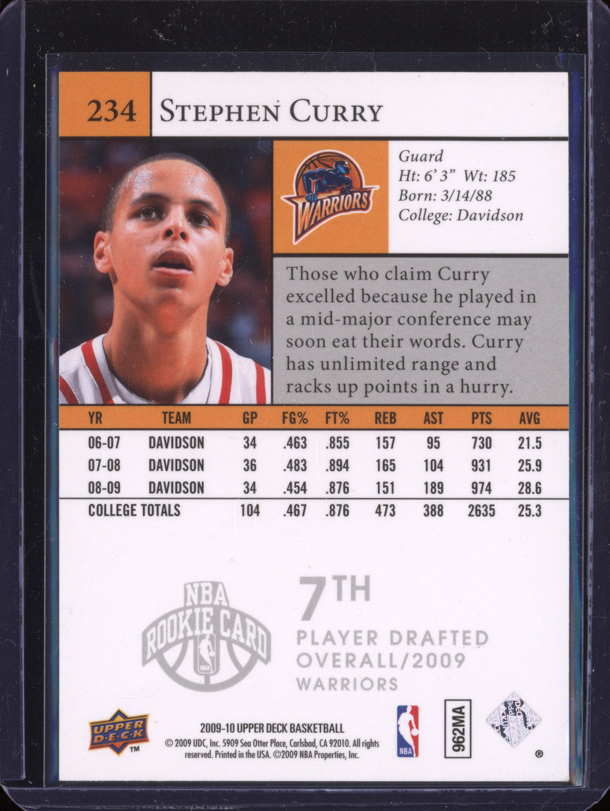 Stephen Curry 2009-10 Upper Deck 234 Star Rookies