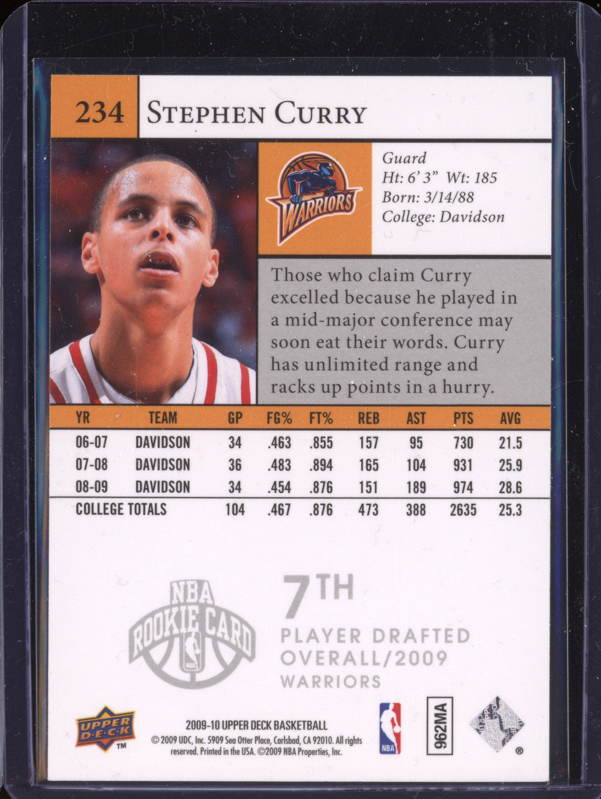Stephen Curry 2009-10 Upper Deck 234 Star Rookies