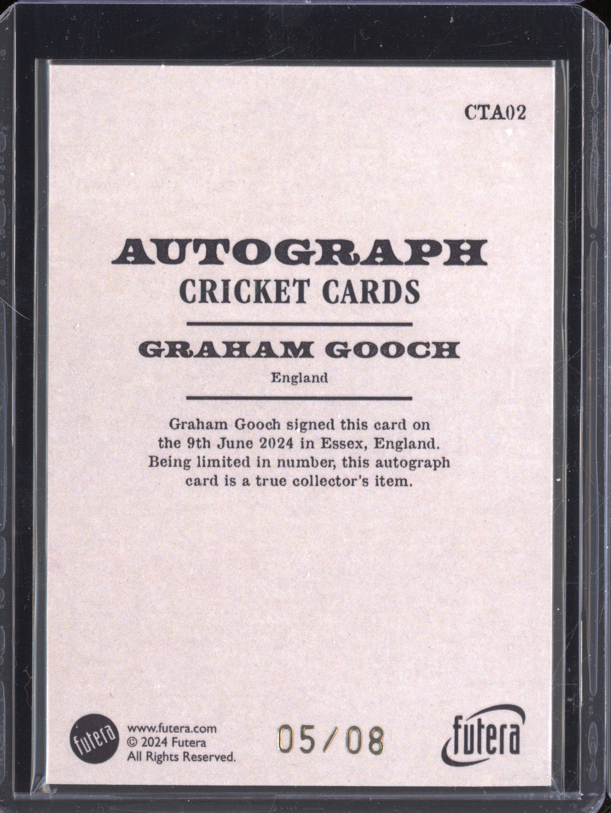 Graham Gooch 2024 Futera Vintage Cricket CTA02 Taddies Auto 5/8