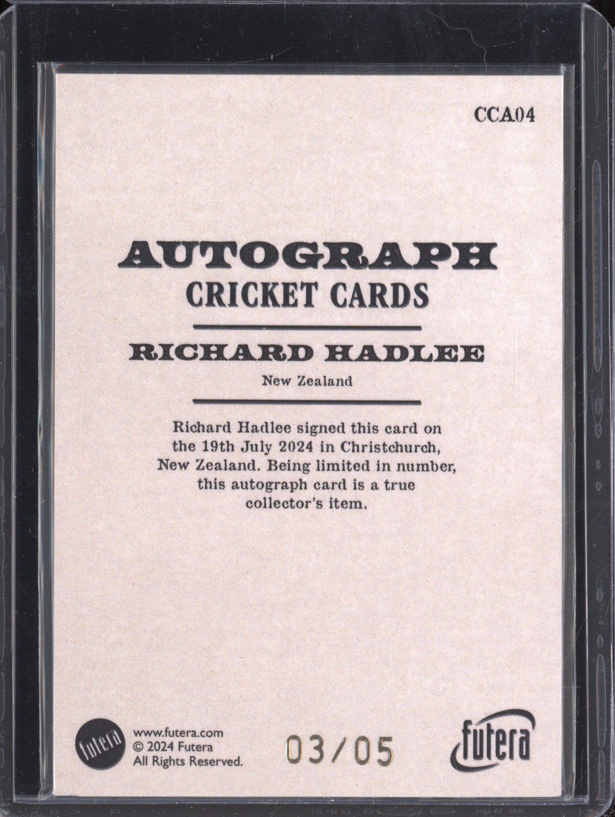 Richard Hadlee 2024 Futera Vintage Cricket CCA04 Carreras Autograph 3/5
