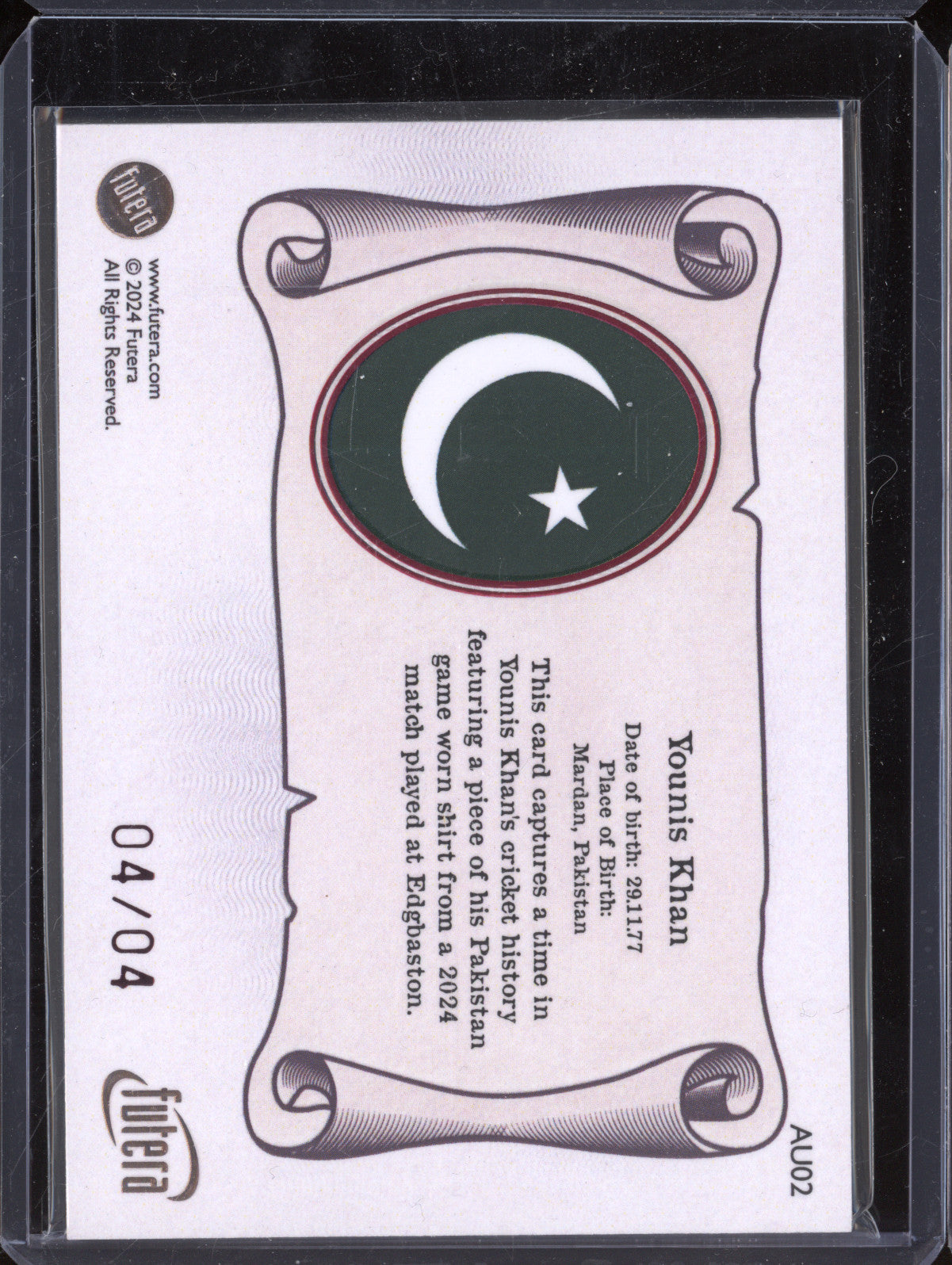 Younis Khan 2024 Futera Vintage Cricket AU02 Flag Memorabilia 4/4