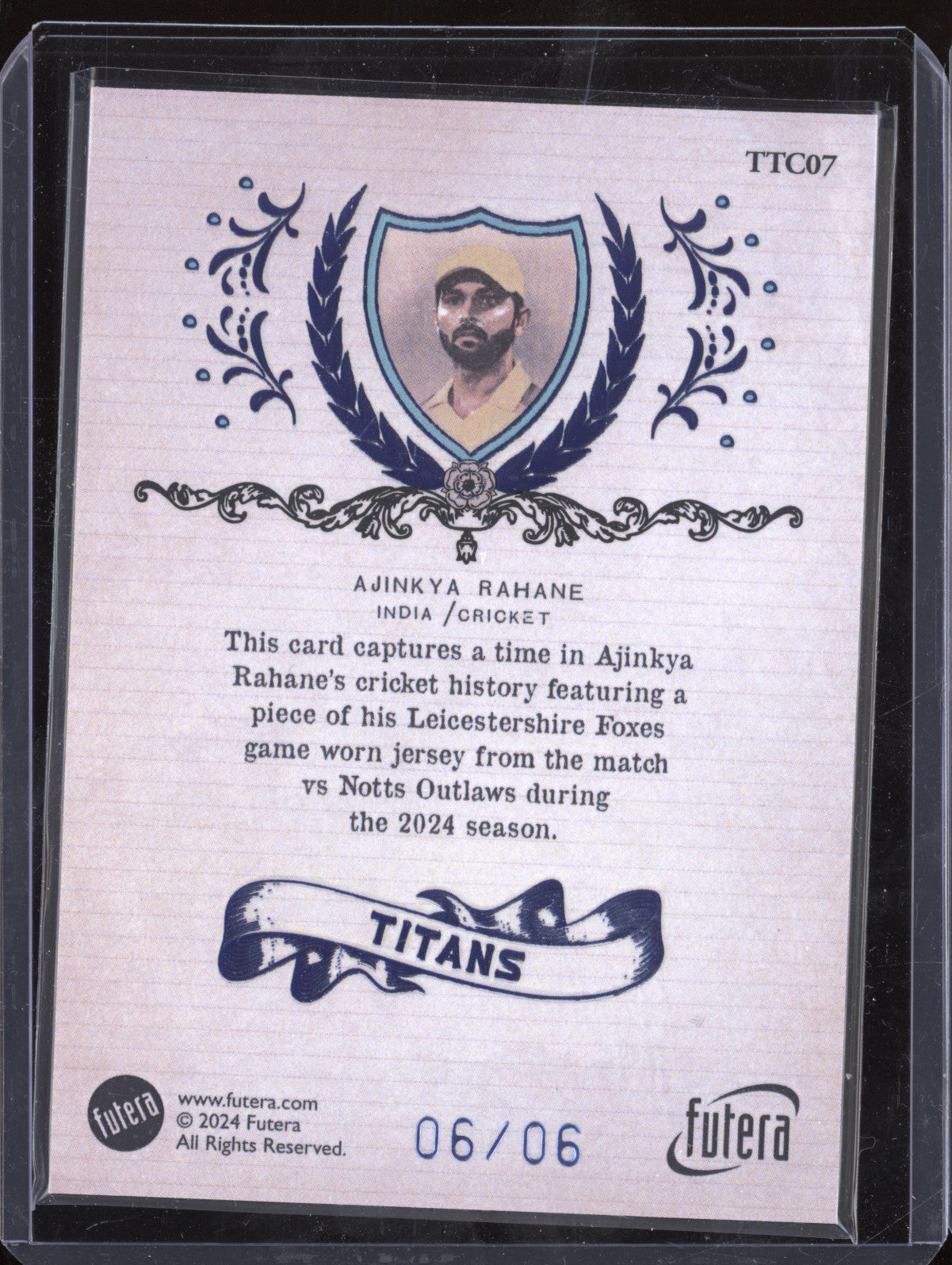 Ajinkya Rahane 2024 Futera Vintage Cricket TTC07 Titans Memorabilia 6/6