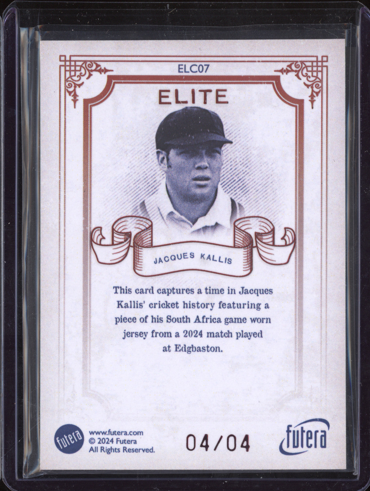 Jacques Kallis 2024 Futera Vintage Cricket ELC07 Elite Memorabilia 4/4