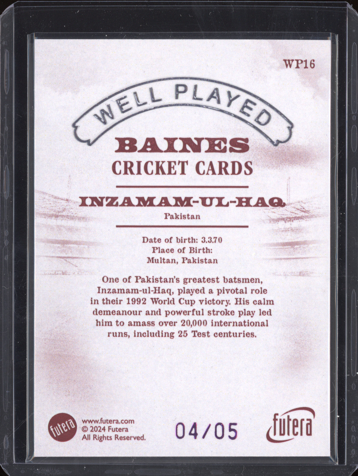 Inzamam-Ul-Haq 2024 Futera Vintage Cricket WP16 Well Played 4/5