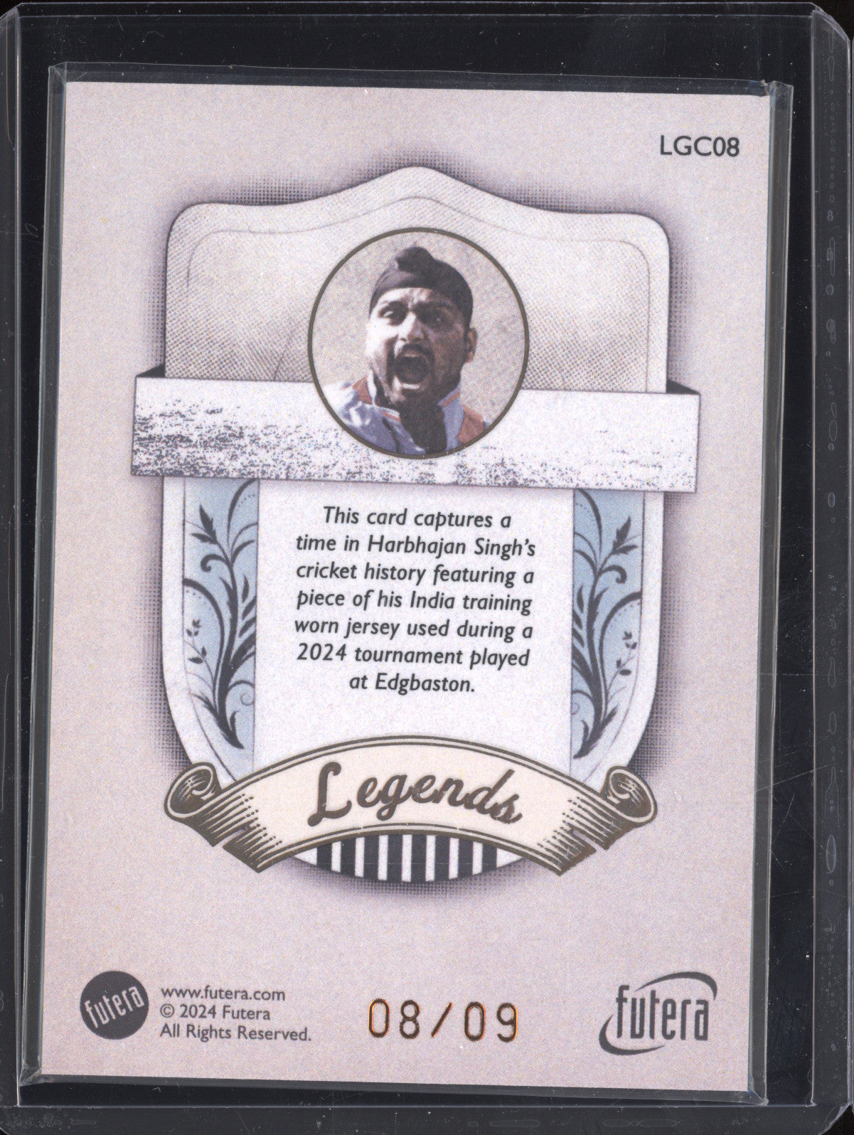 Harbhajan Singh 2024 Futera Vintage Cricket LGC08 Legend Memorabilia 8/9
