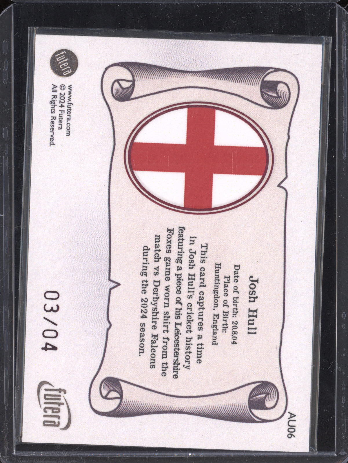 Josh Hull 2024 Futera Vintage Cricket AU06 Flag Memorabilia 3/4