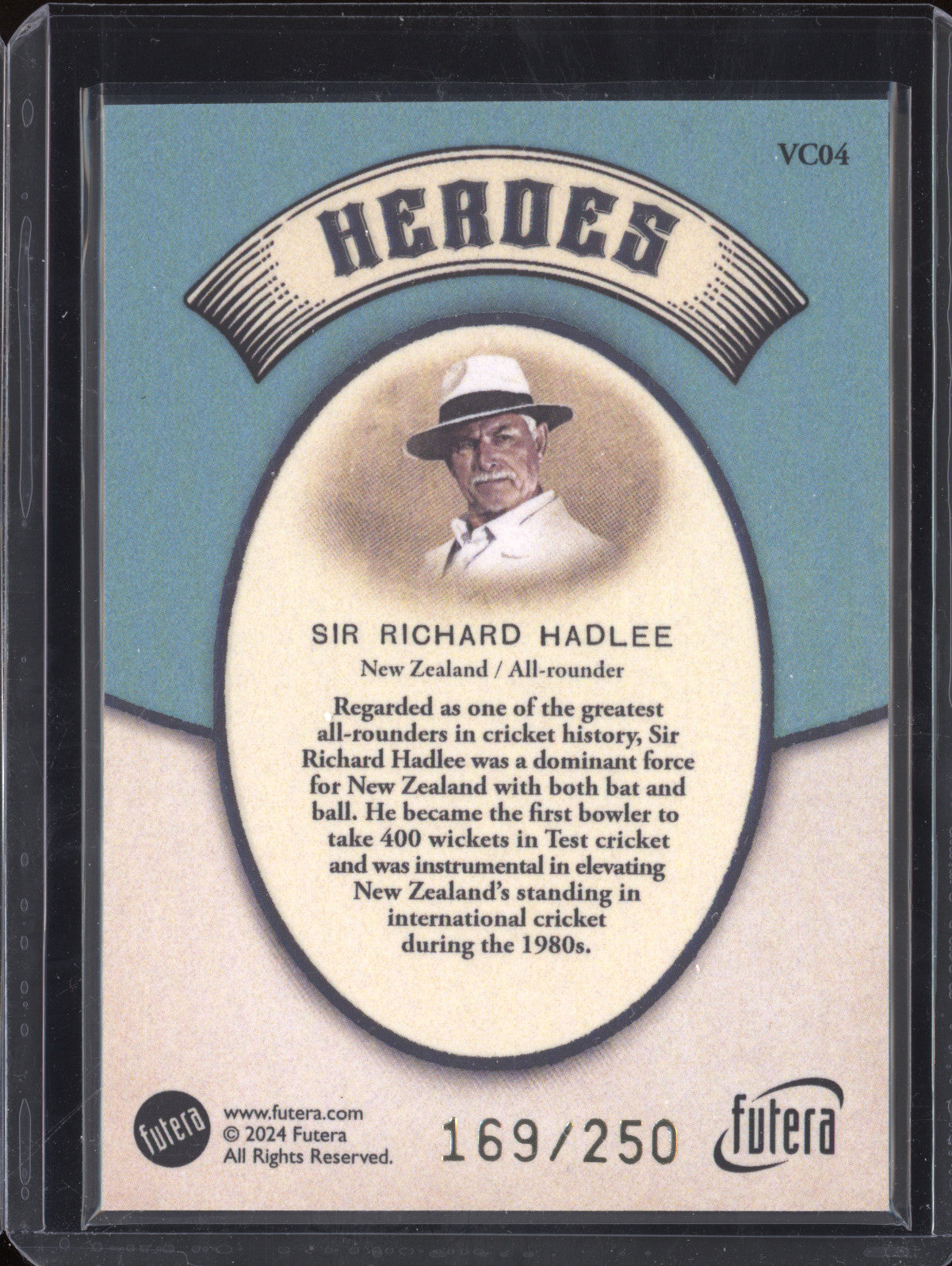 Sir Richard Hadlee 2024 Futera Vintage Cricket VC04 Heroes 169/250