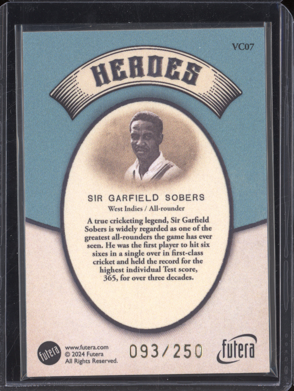 Sir Garfield Sobers 2024 Futera Vintage Cricket VC07 Heroes 93/250