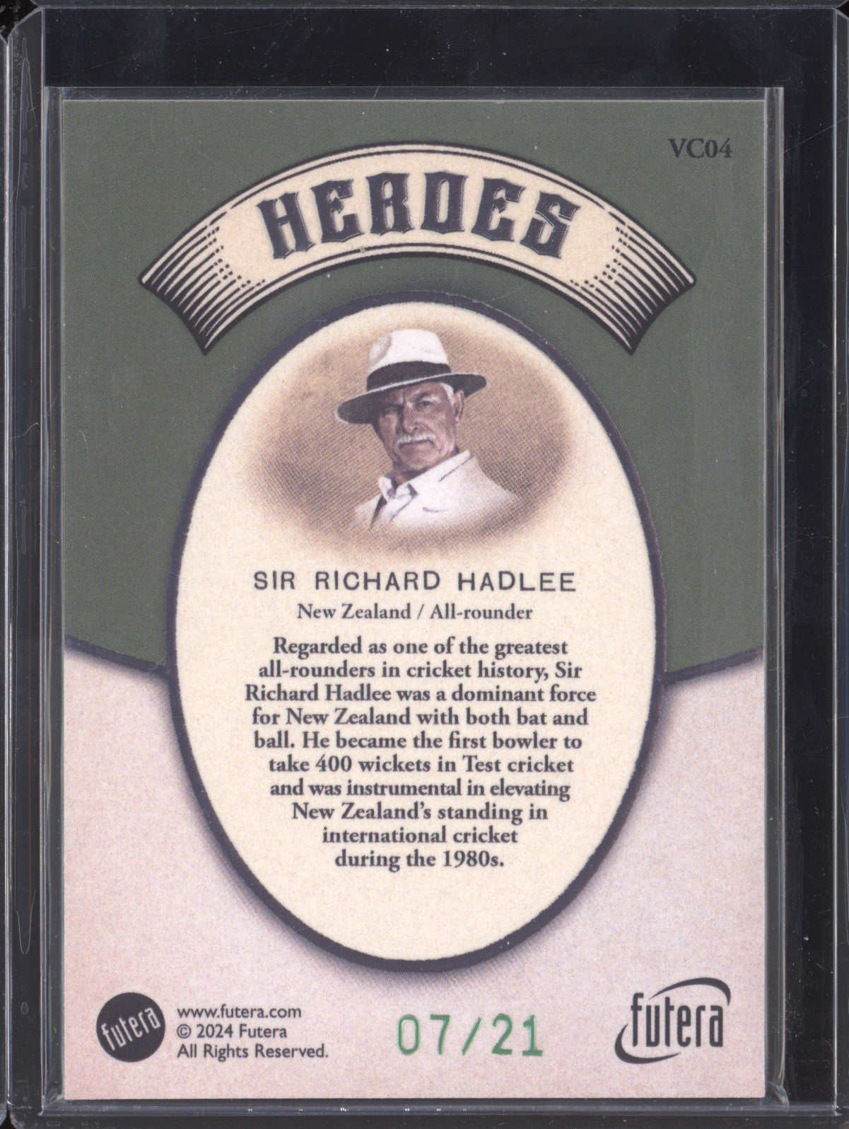 Sir Richard Hadlee 2024 Futera Vintage Cricket VC04 Heroes 7/21