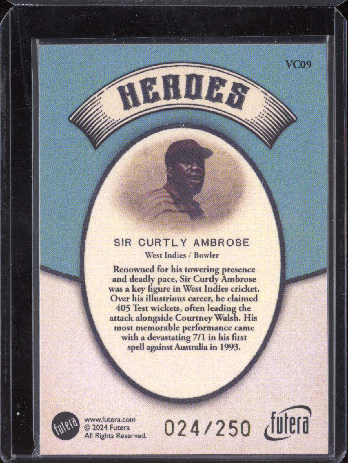 Sir Curtly Ambrose 2024 Futera Vintage Cricket VC09 Heroes 24/250