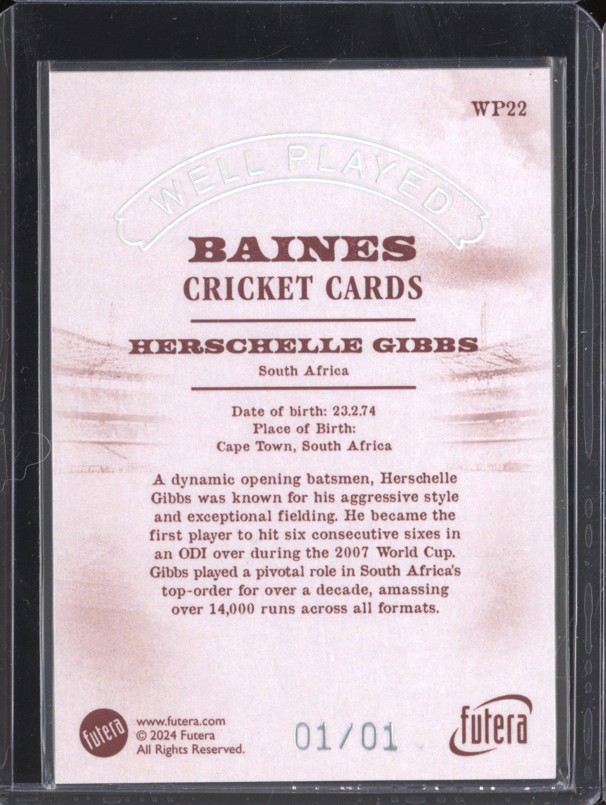 Herschelle Gibbs 2024 Futera Vintage Cricket WP22 Well Played 1/1