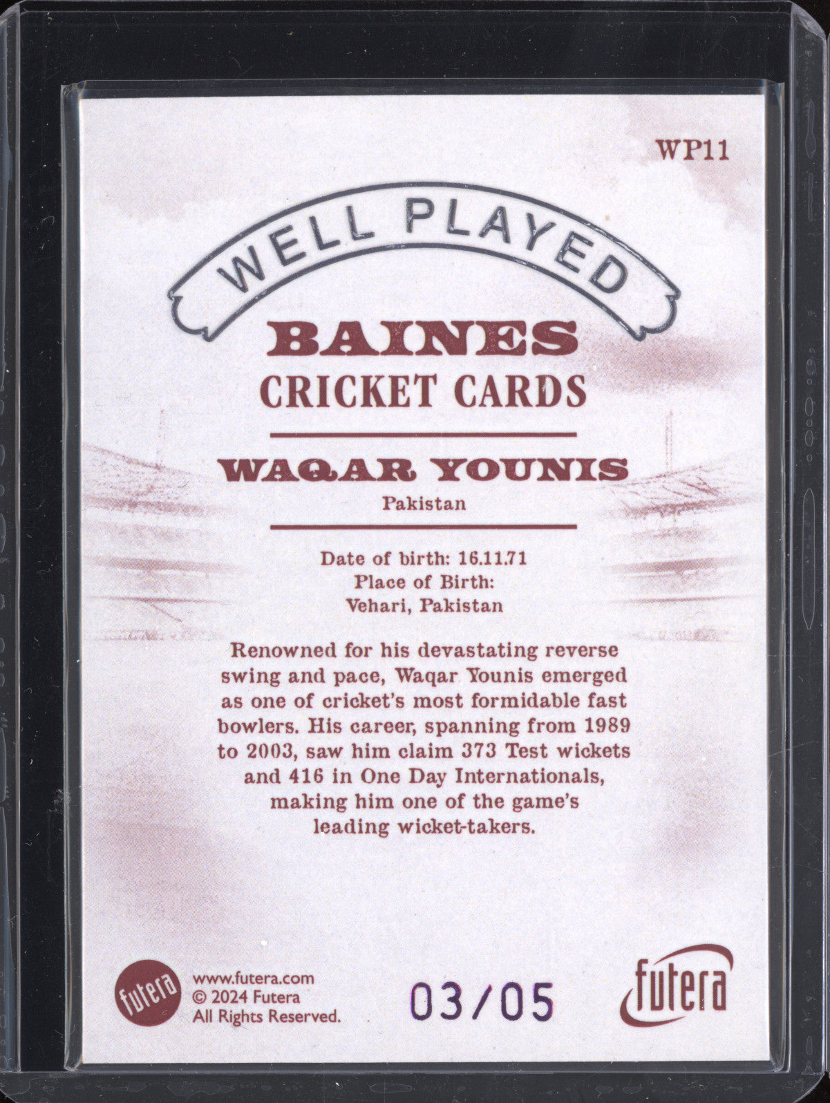 Waqar Young 2024 Futera Vintage Cricket WP11 Well Played 3/5