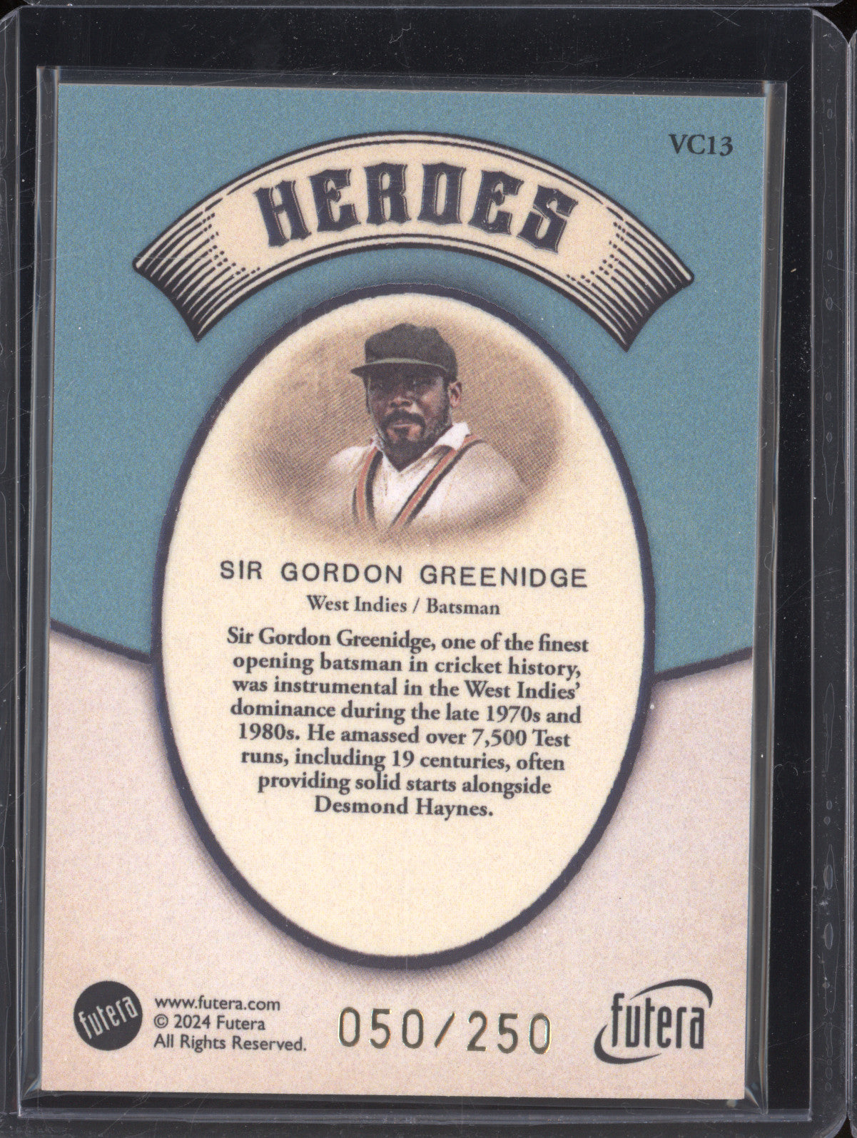 Sir Gordan Greenidge 2024 Futera Vintage Cricket VC13 Heroes 50/250
