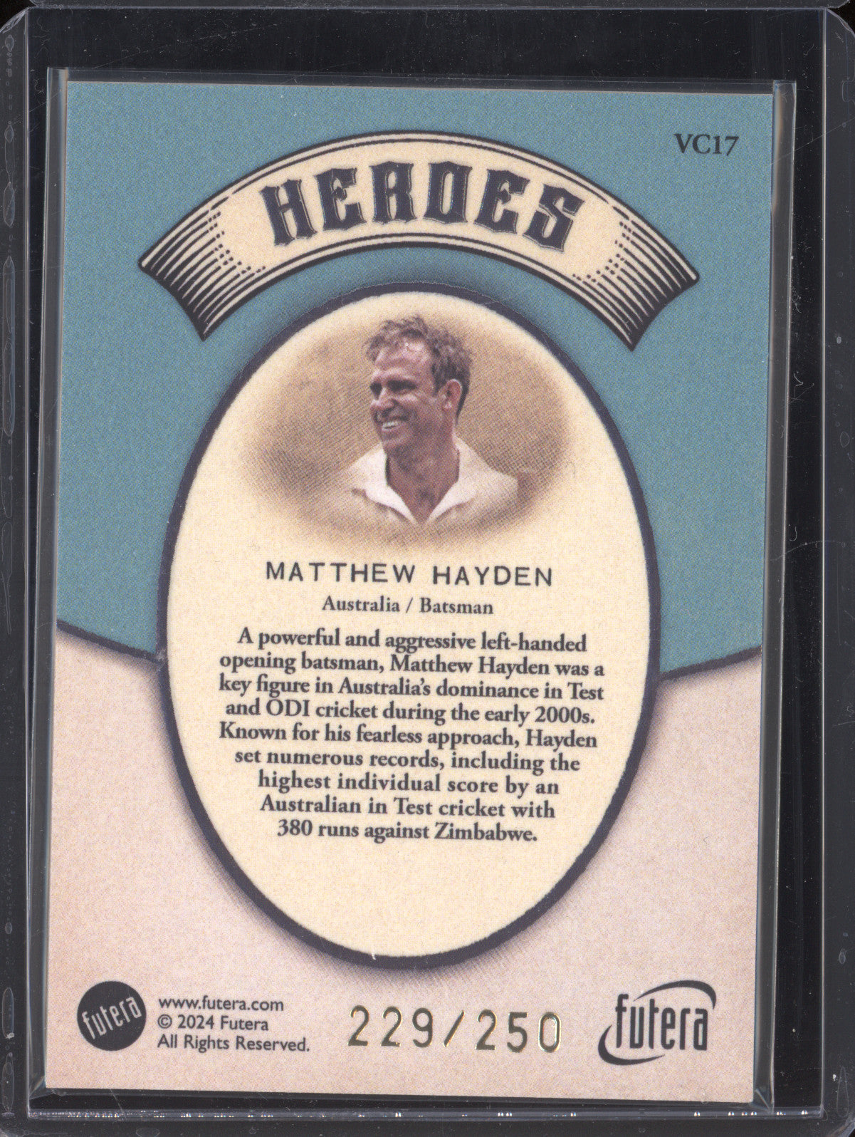 Matthew Hayden 2024 Futera Vintage Cricket VC17 Heroes 229/250