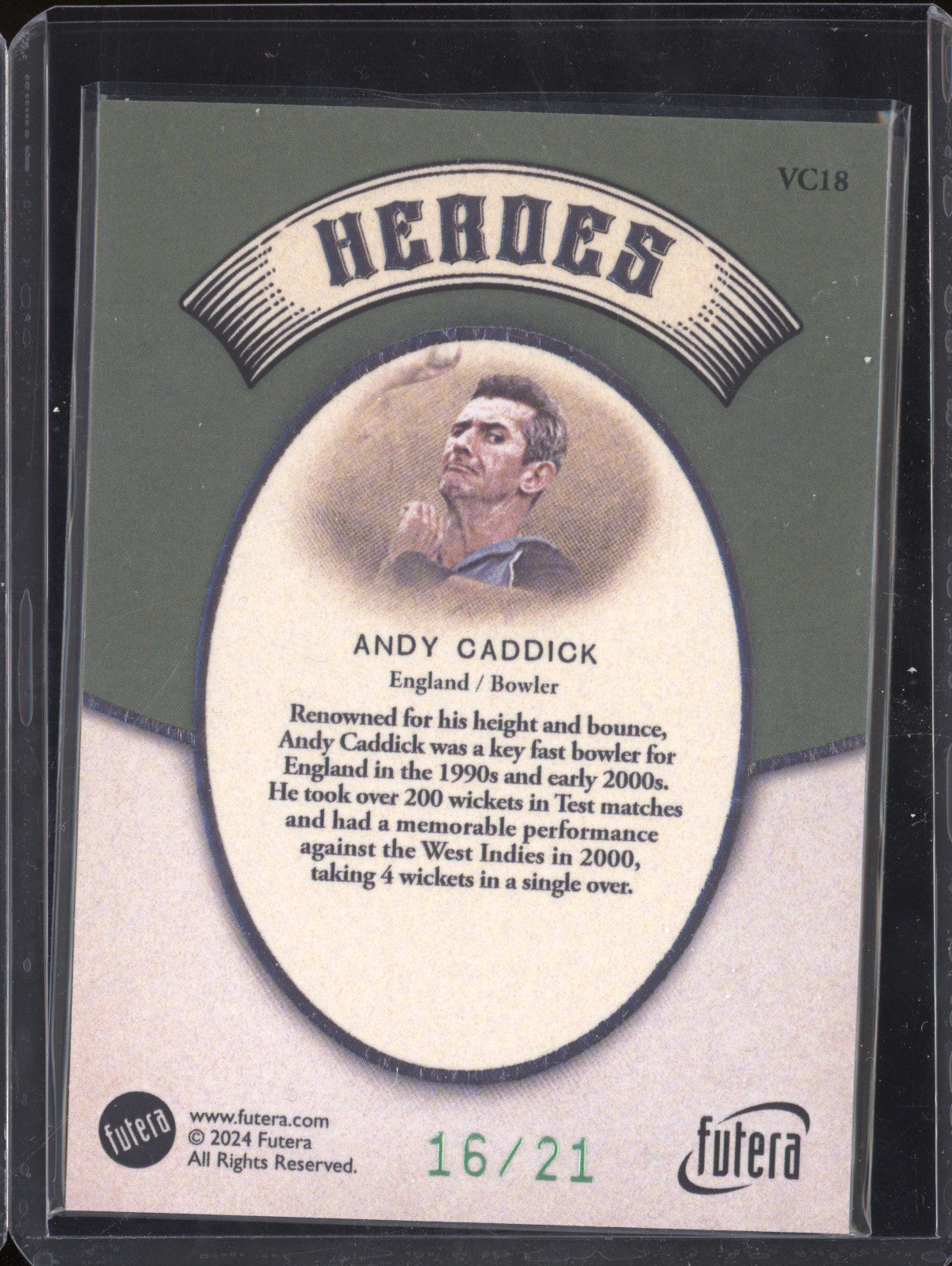 Andy Caddick 2024 Futera Vintage Cricket VC18 Heroes 16/21