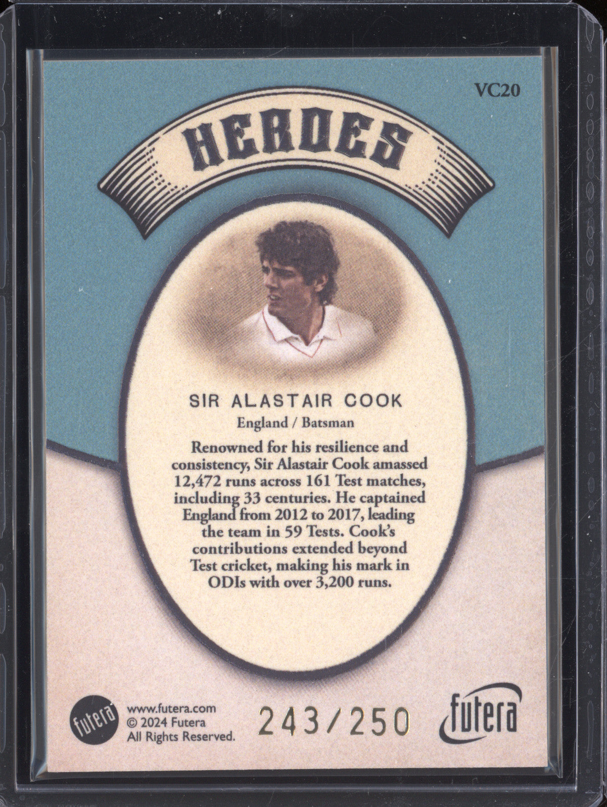 Sir Alastair Cook 2024 Futera Vintage Cricket VC20 Heroes 243/250