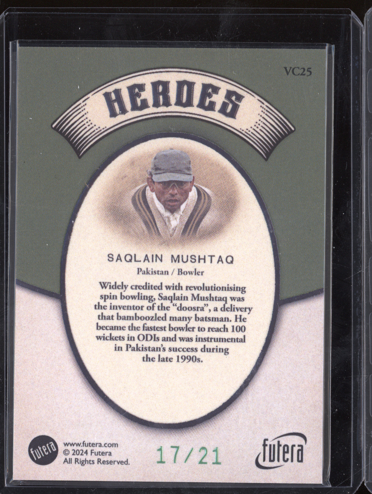 Saqlain Mushtaq 2024 Futera Vintage Cricket VC25 Heroes 17/21