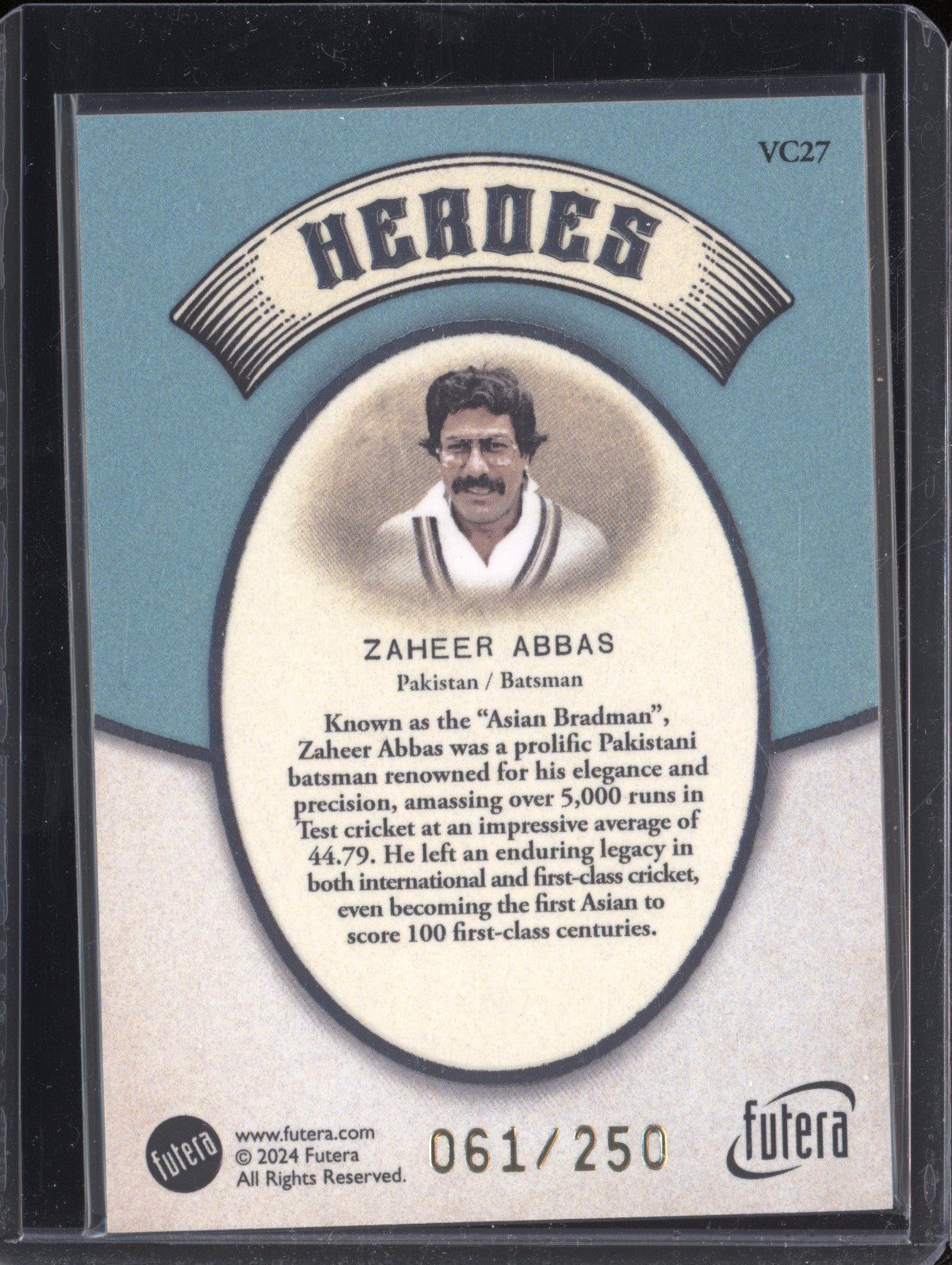 Zaheer Abbas 2024 Futera Vintage Cricket VC27 Heroes 61/250