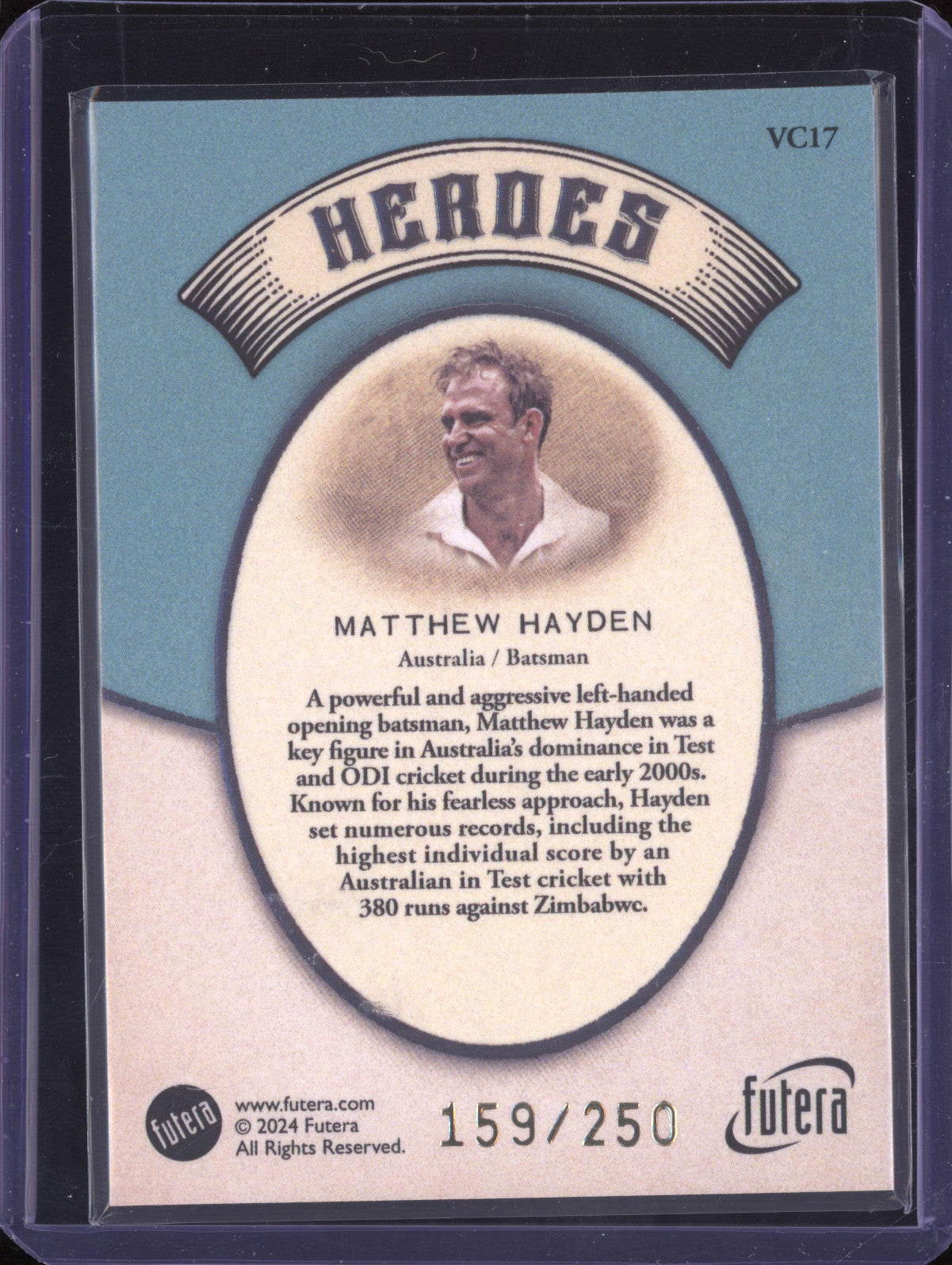 Matthew Hayden 2024 Futera Vintage Cricket VC17 Heroes 159/250