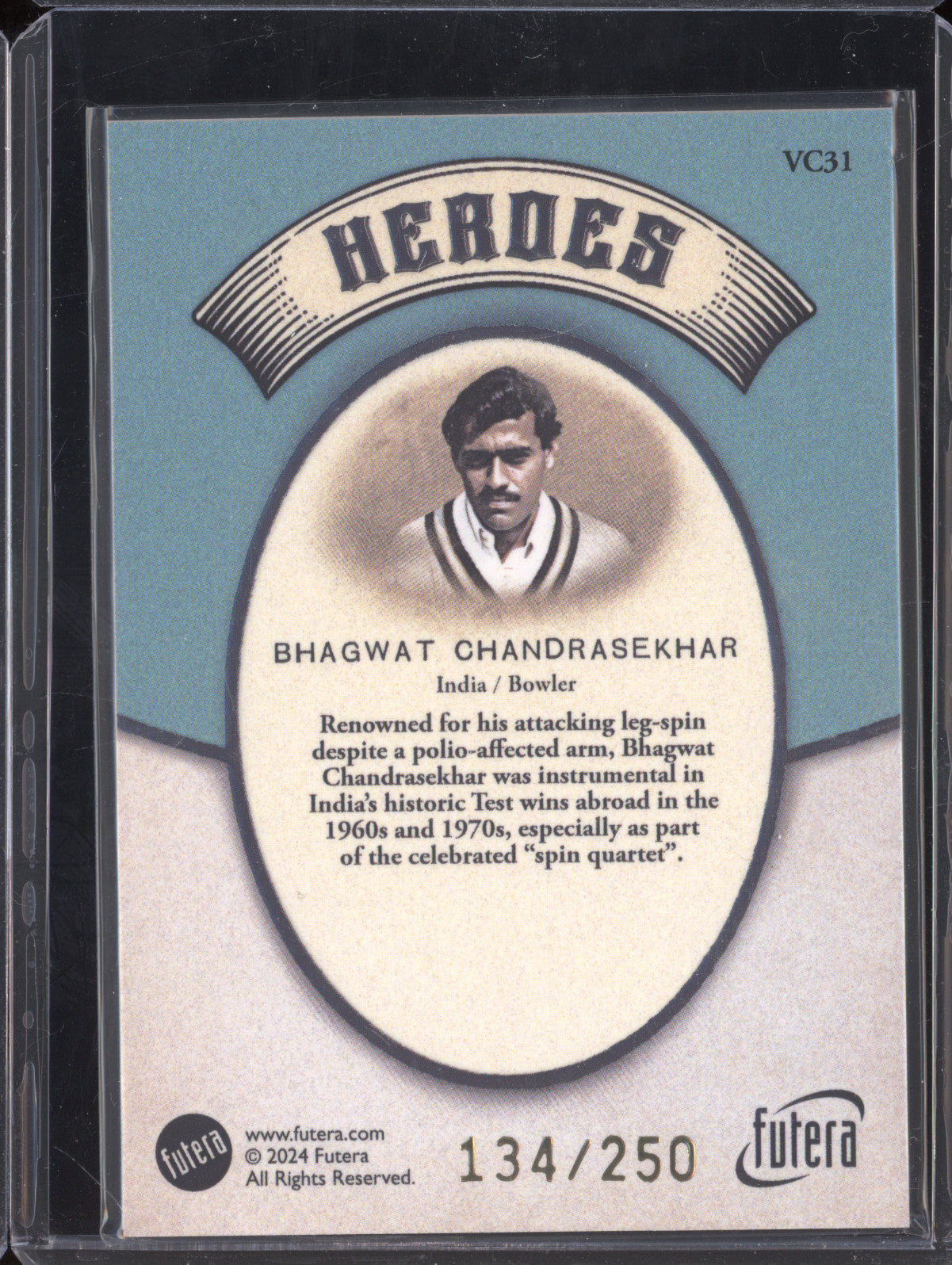Bhagwat Chandrasekhar 2024 Futera Vintage Cricket VC31 Heroes 134/250