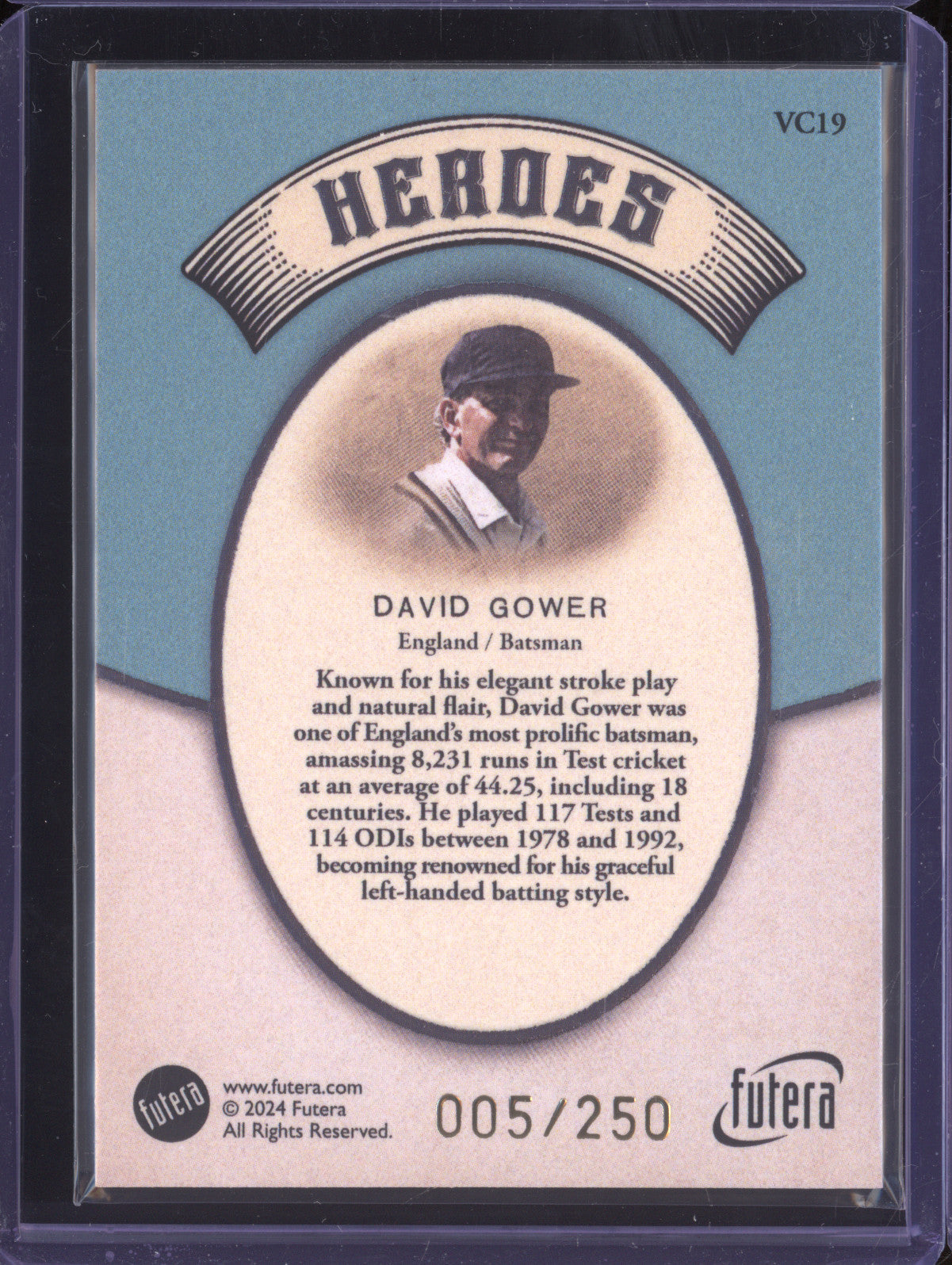 David Gower 2024 Futera Vintage Cricket VC19 Heroes 5/250