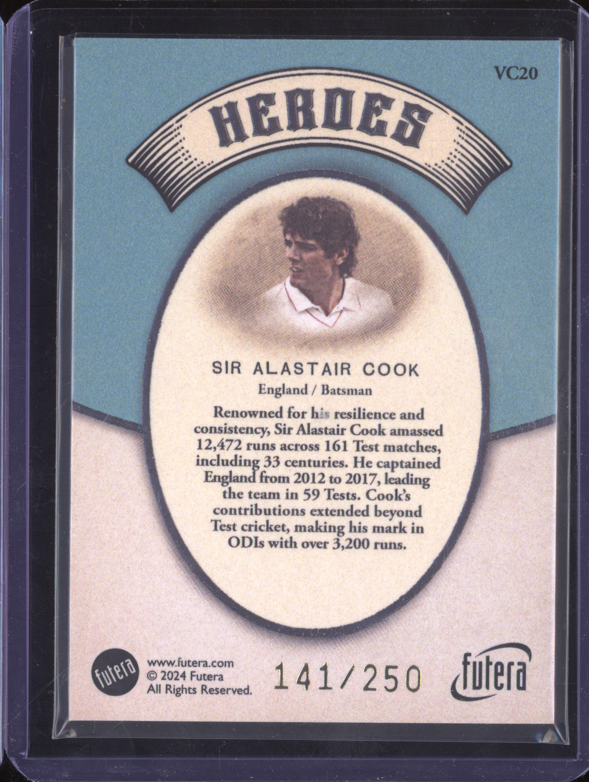 Sir Alastair Cook 2024 Futera Vintage Cricket VC20 Heroes 141/250