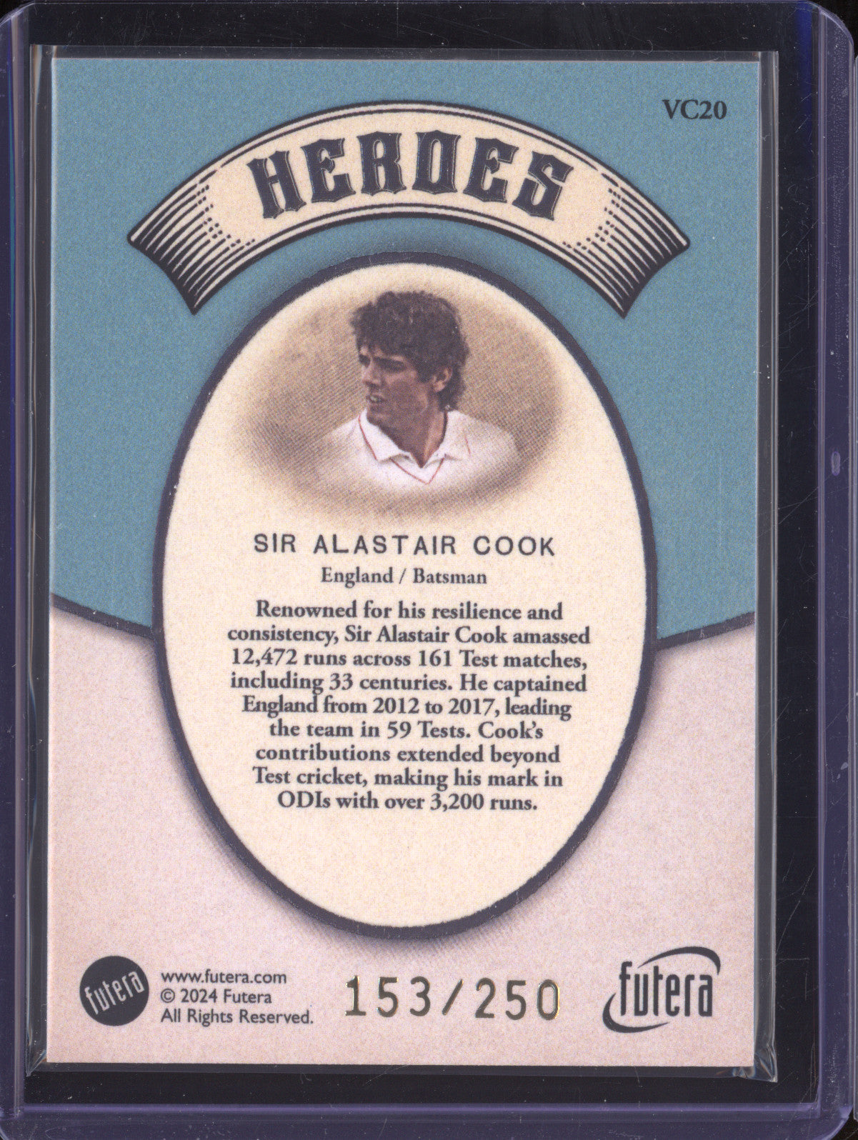 Sir Alastair Cook 2024 Futera Vintage Cricket VC20 Heroes 153/250