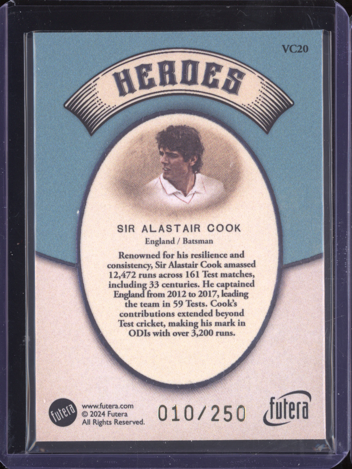 Sir Alastair Cook 2024 Futera Vintage Cricket VC20 Heroes 10/250